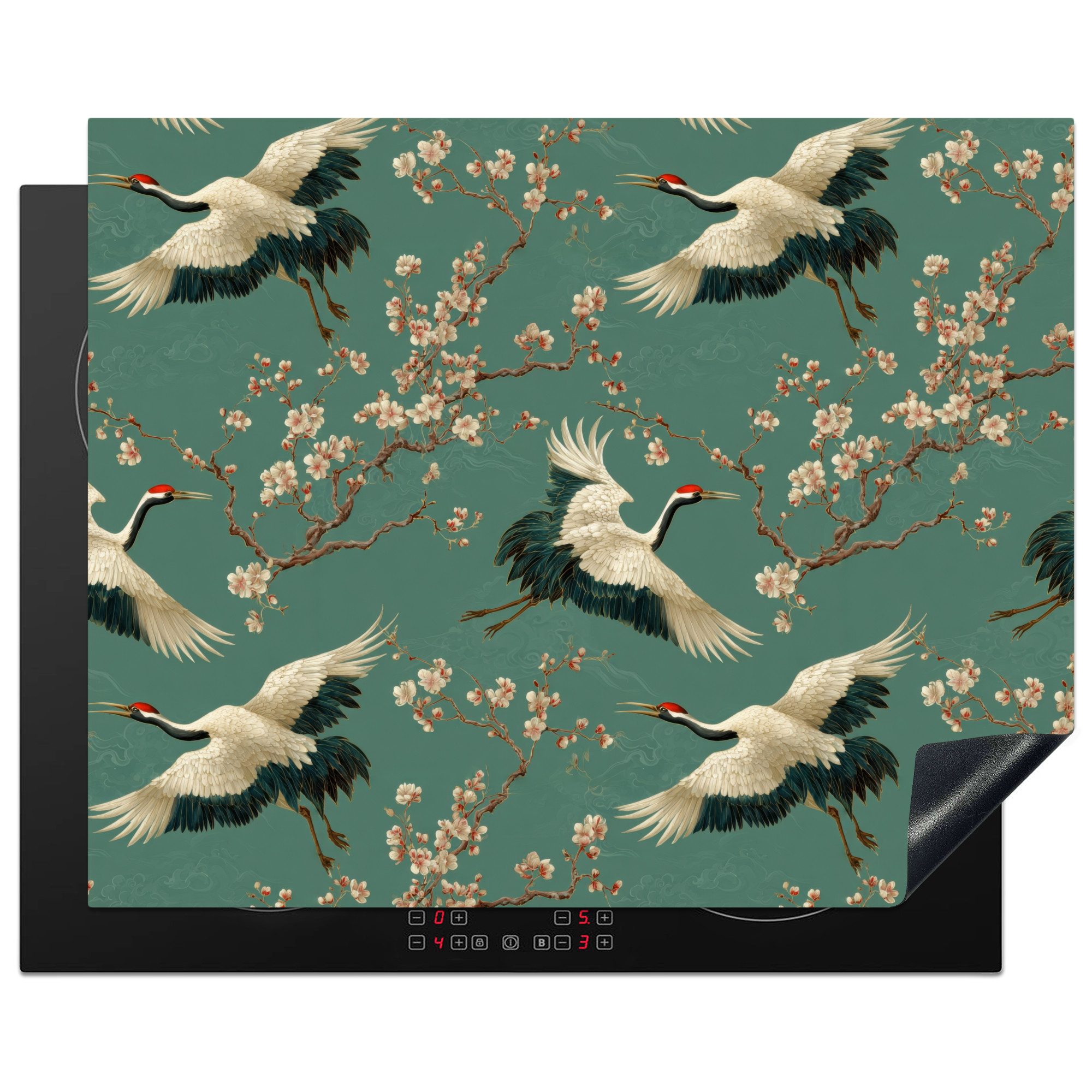 MuchoWow Herd-Abdeckplatte Kirschblüte - Umstandsblumen - Grün, Vinyl, (1 tlg), Abdeckung Induktionskochfeld Schutzmatte, Küche Deko, 65x52 cm