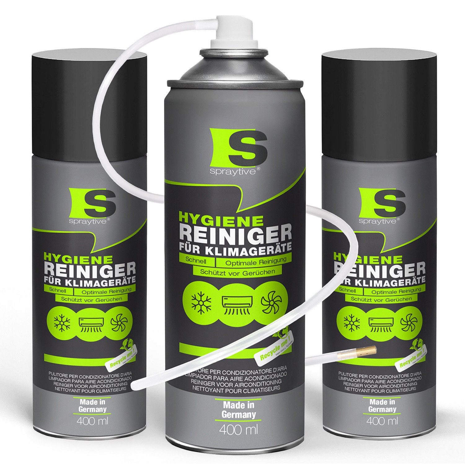 Spraytive 3x 400ml Reiniger für Klimageräte Klimaanlagenreiniger für Auto & Haus Oberflächen-Desinfektionsmittel (Made in Germany)