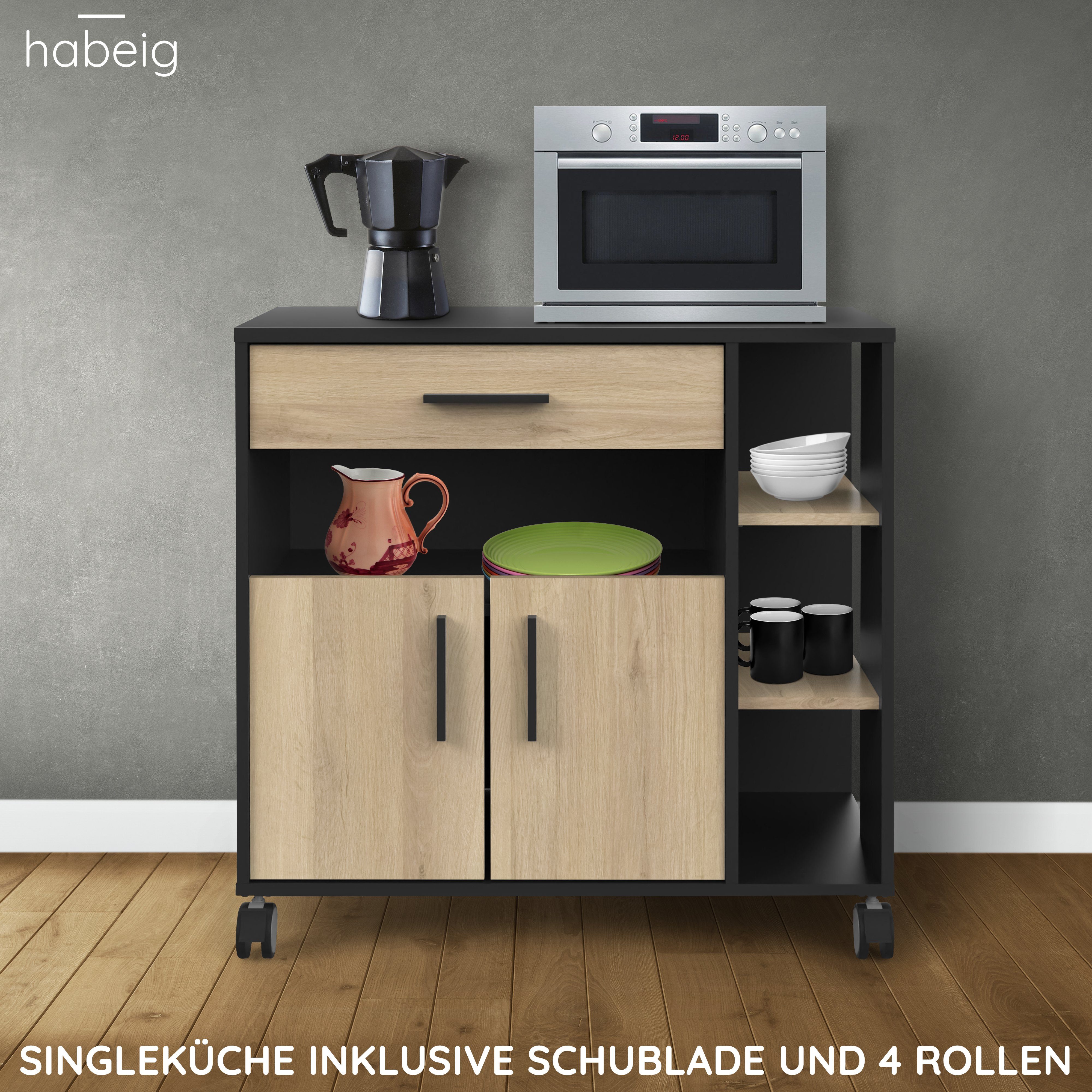 habeig Küchenwagen Küchentrolley Singleküche inkl. Schublade und 4 Rollen s günstig online kaufen