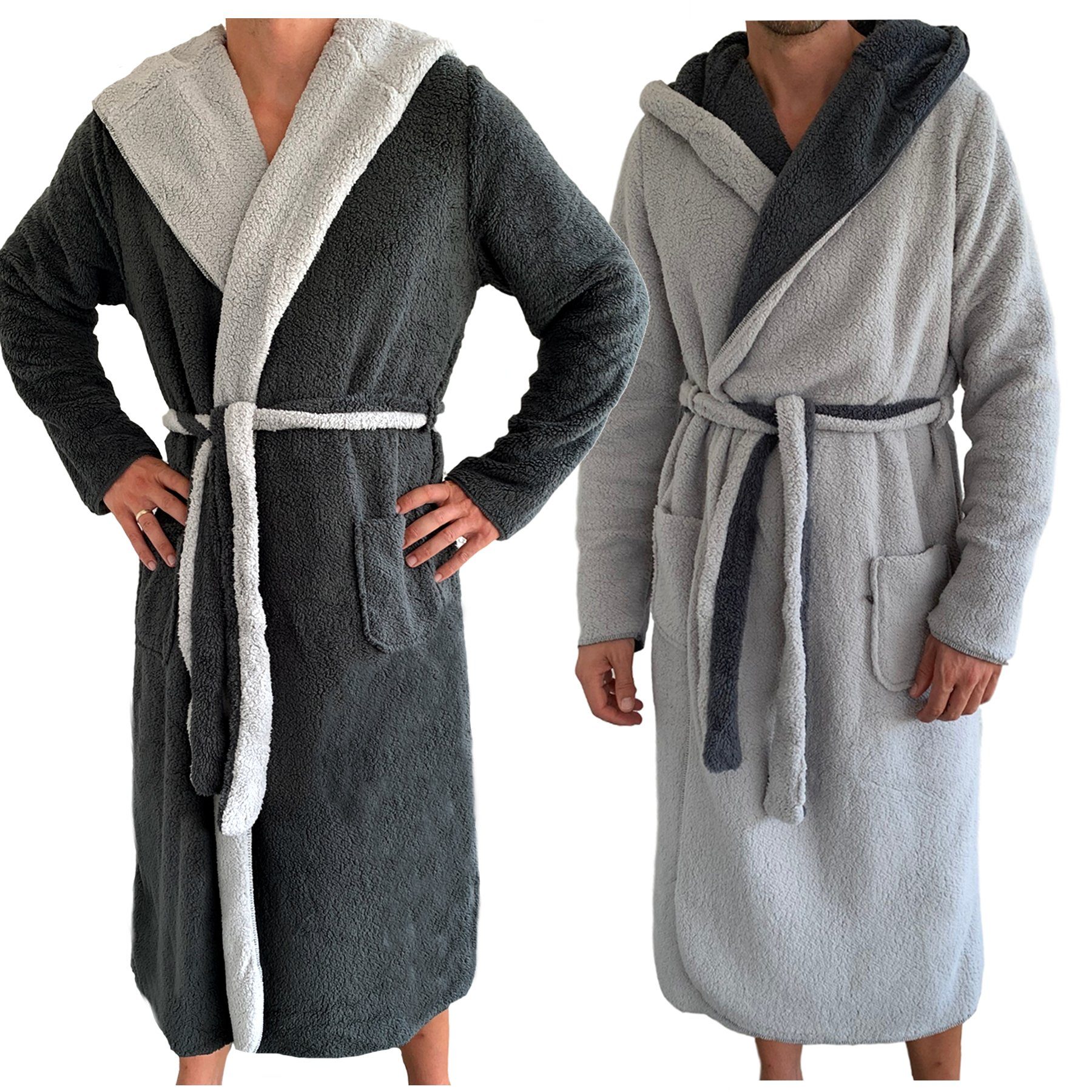 HOMELEVEL Unisex-Bademantel Sherpa Wende Bademantel Herren - Mit Kapuze - W günstig online kaufen