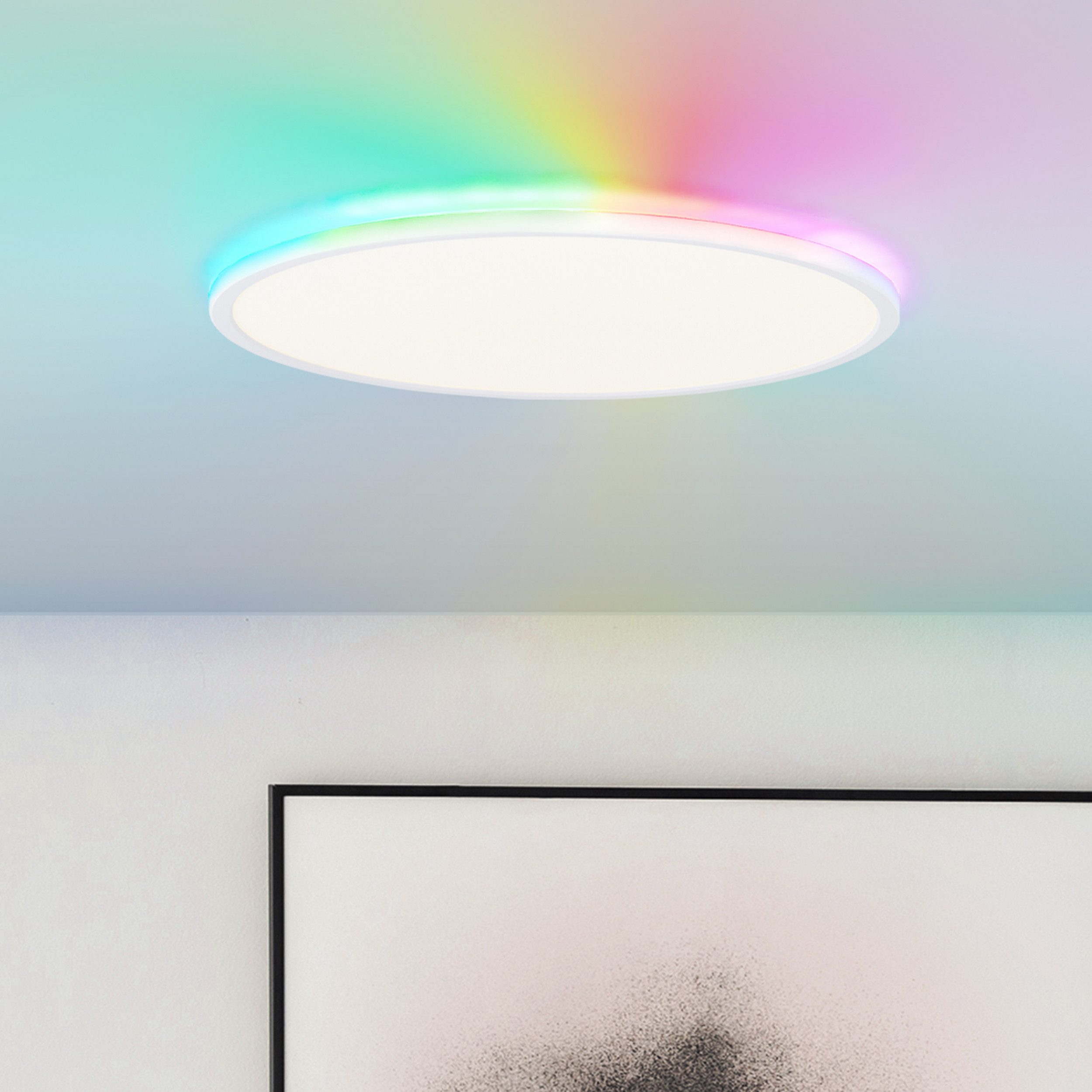 Lightbox LED Panel, CCT - über Fernbedienung, LED fest integriert, warmweiß - kaltweiß, LED Aufbaupaneel, dimmbar, Fernbedienung, CCT, RGB, Ø 42cm, 2400 lm