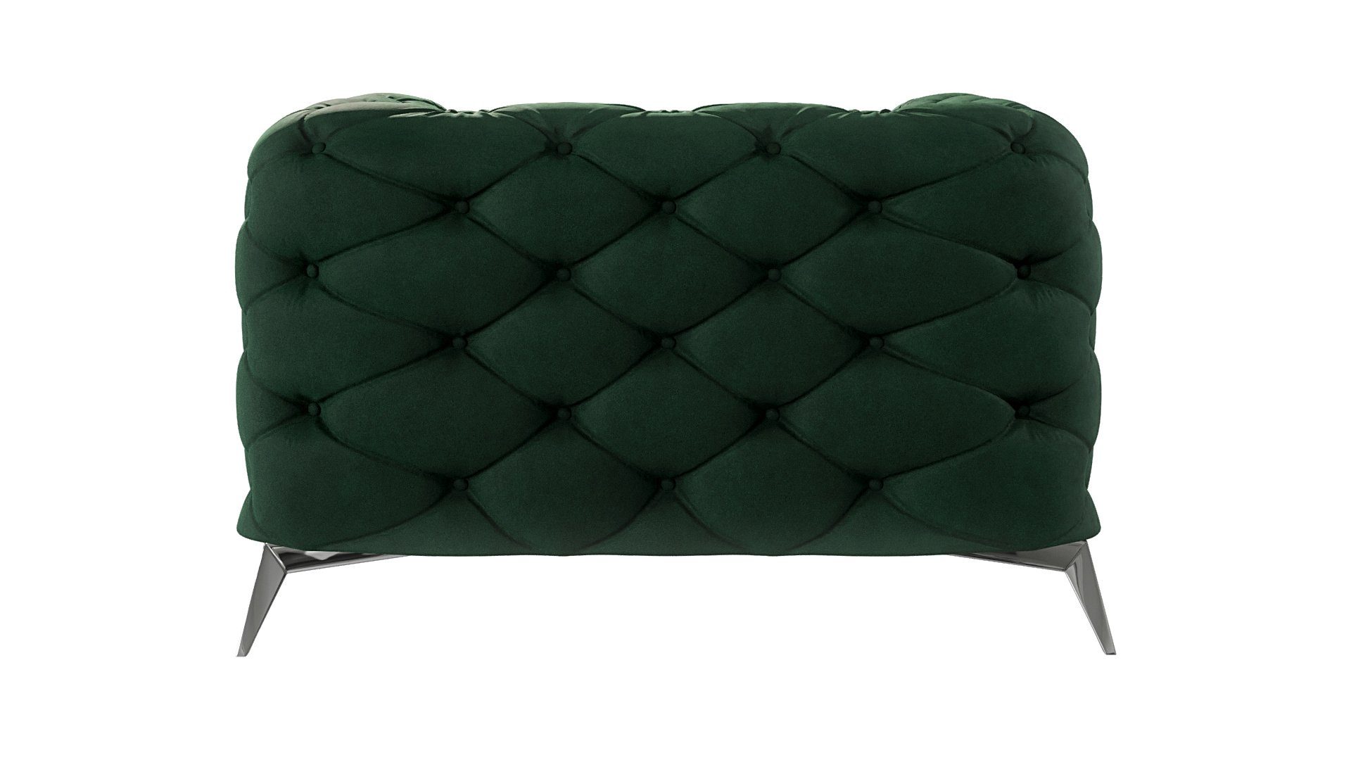 Silber Füßen, Flasche Metall Chesterfield-Sessel mit Kalina Grün mit Wellenfederung Möbel S-Style