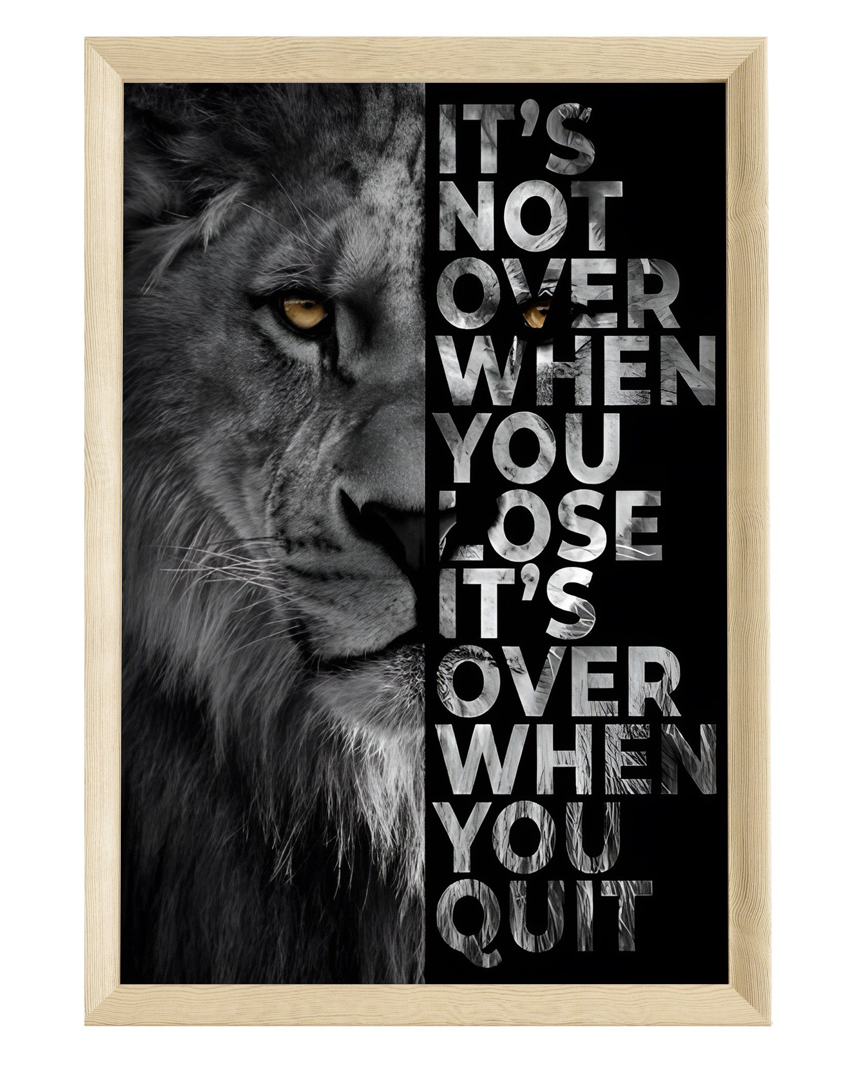 JUSTGOODMOOD Poster Premium ® Never Give Up · Löwe · Zitat · Motivation · ohne Rahmen