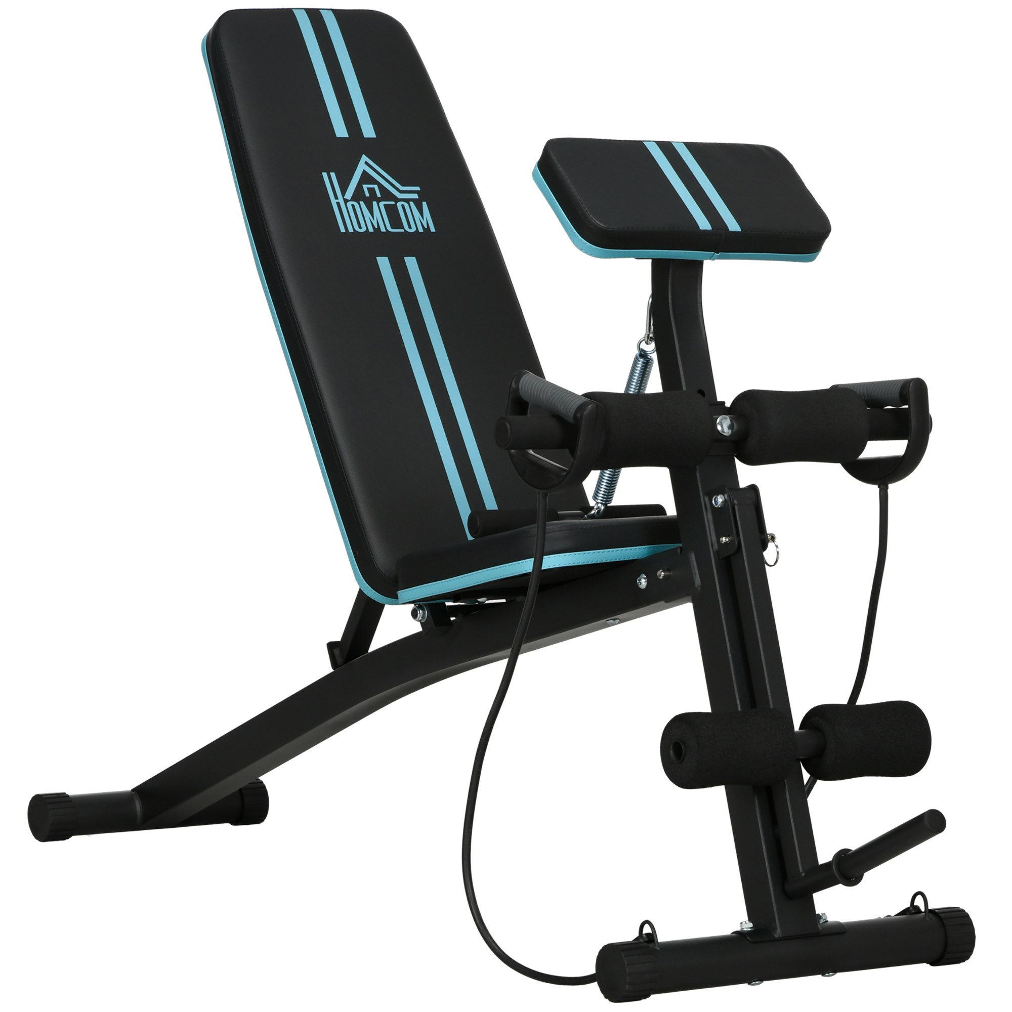 HOMCOM Hantelbank mit 7-fach verstellbarer Rückenlehne, (Multifunktion Trainingsbank, 1-tlg., Klappbar Fitnessbank), für Zuhause, Bizeps-Curls, Langhantel, Stahl, Blau