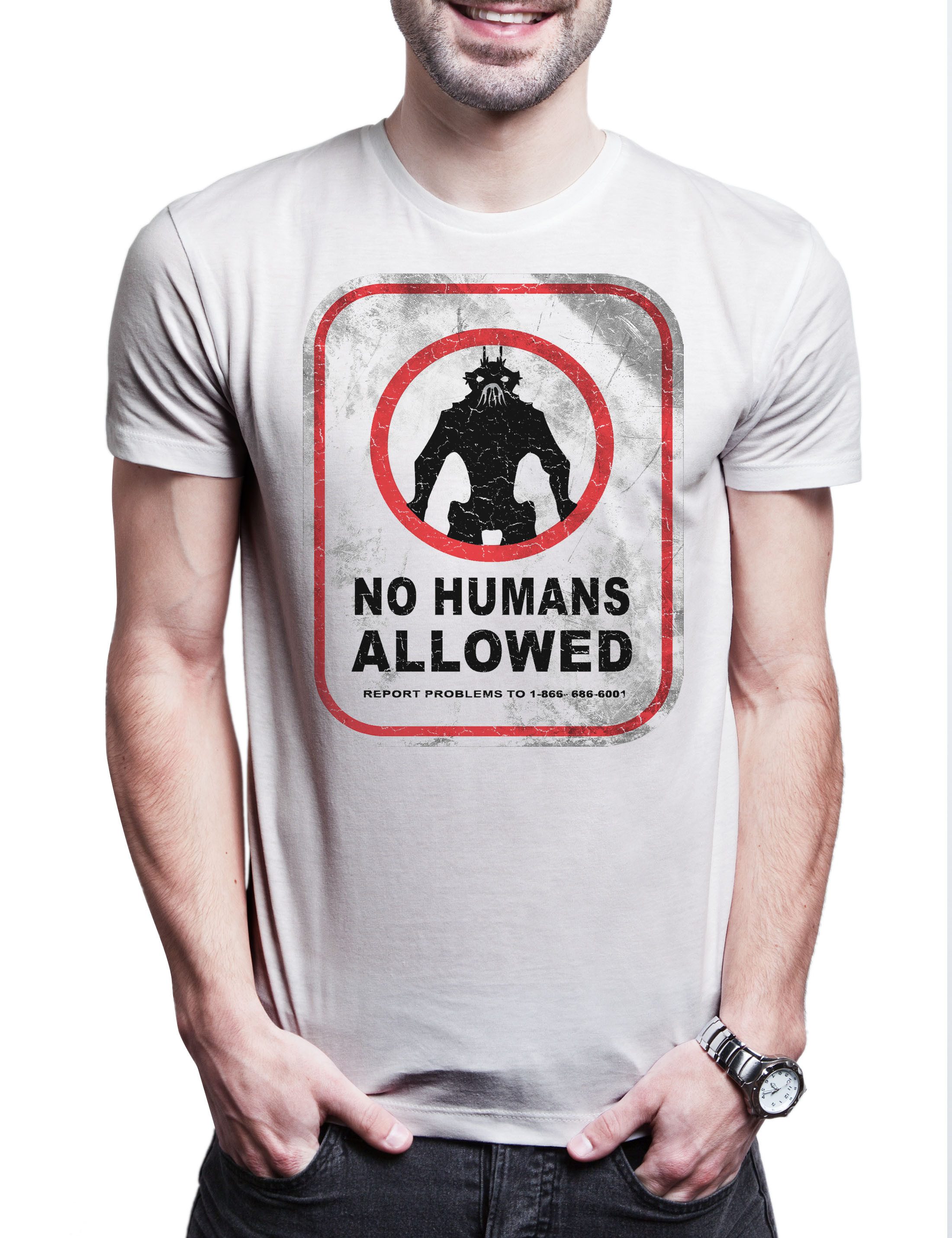 Print-Shirt No Humans Allowed Sign Herren T-Shirt Schild Logo District Alien