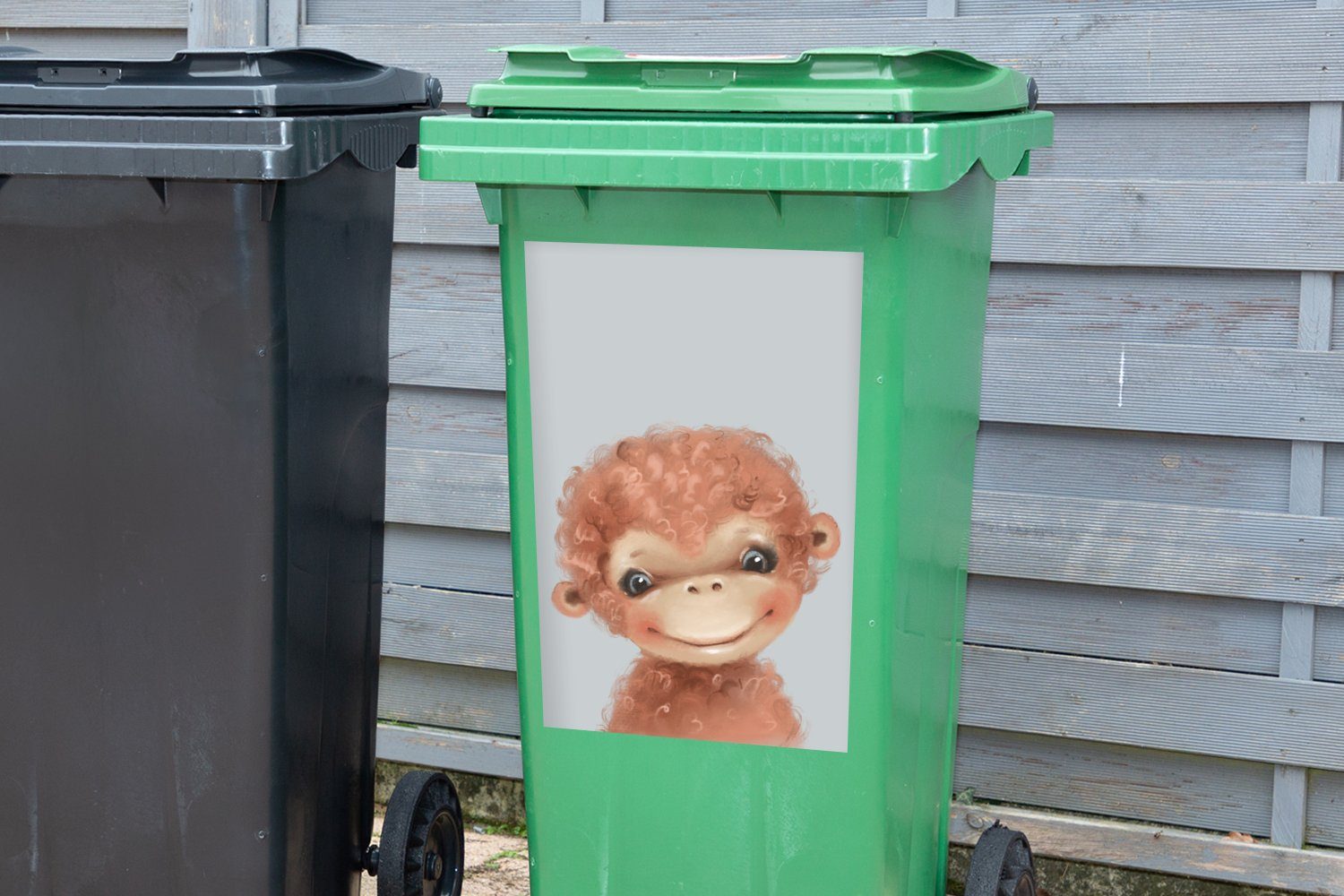 - MuchoWow Container, - Abfalbehälter Tier Kinder (1 Mülltonne, St), Sticker, Affe Mülleimer-aufkleber, Wandsticker