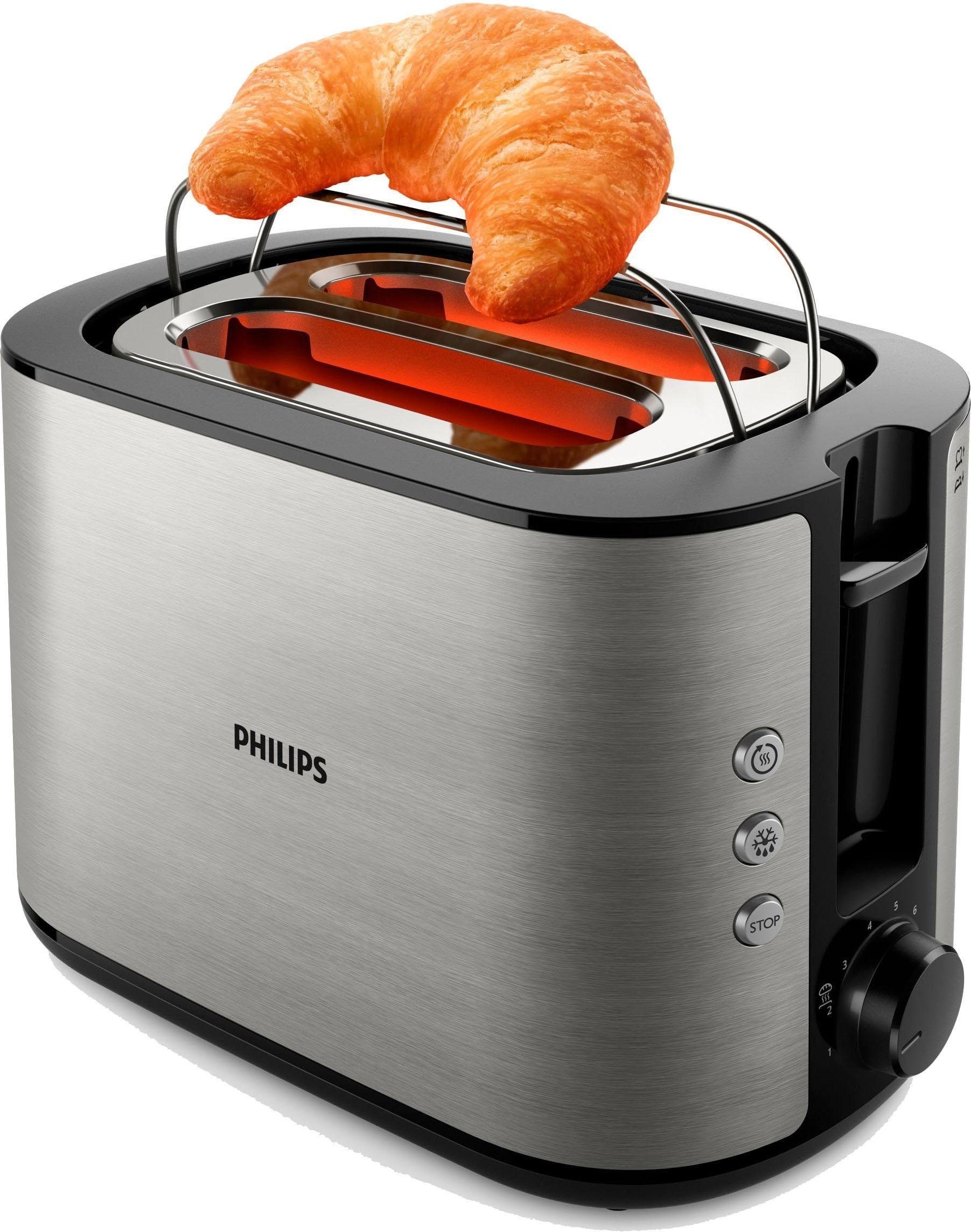 Philips Toaster HD2650/90, 2 kurze Schlitze, für 2 Scheiben, 950 W, integrierter Brötchenaufsatz und 8 Bräunungsstufen, edelstahl – Bild 4 von 5