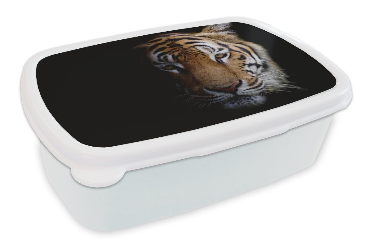 MuchoWow Lunchbox Tiere - Tiger - Kopf, Kunststoff, (2-tlg), Brotbox für Kinder und Erwachsene, Brotdose, für Jungs und Mädchen weiß