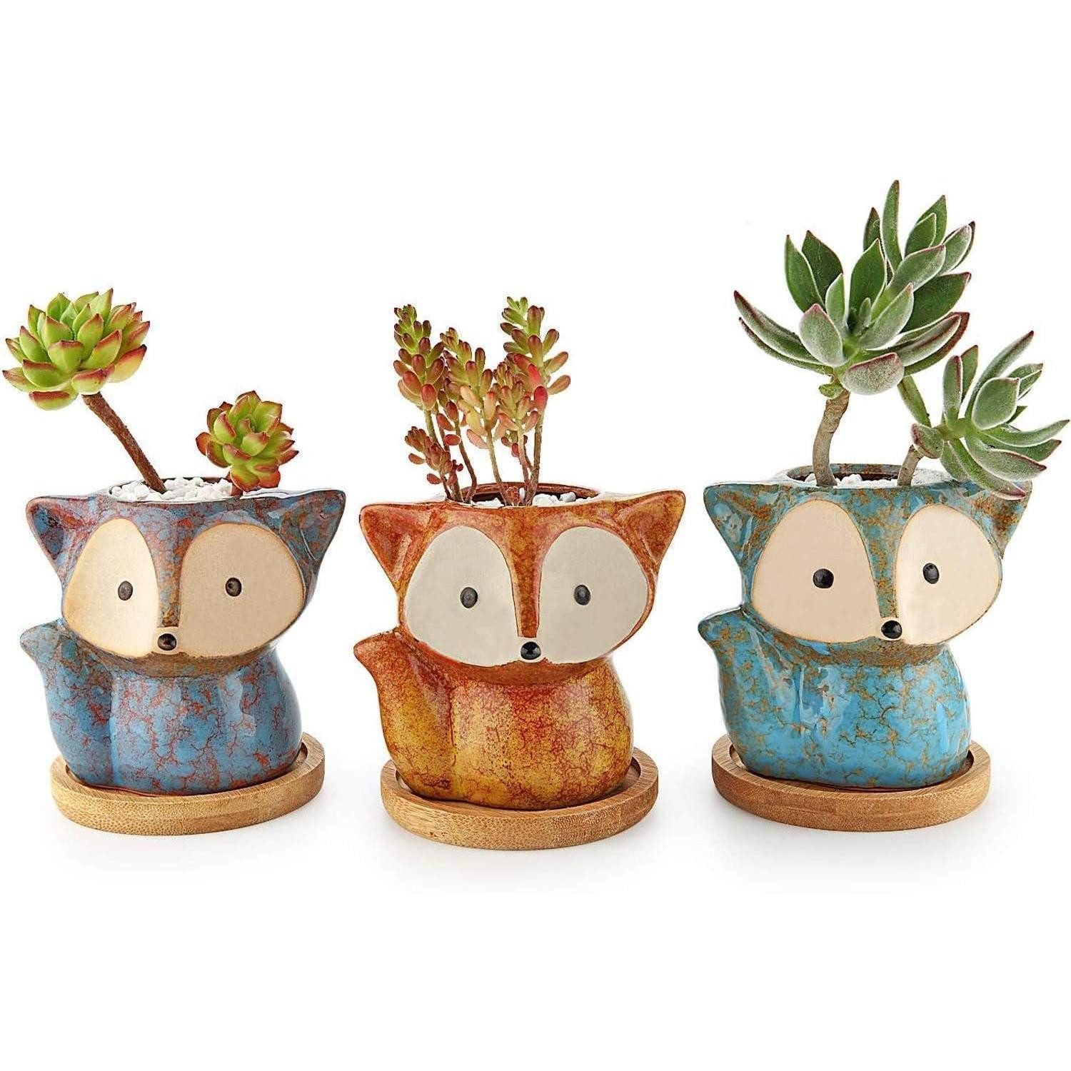LuxusKollektion Blumentopf Töpfe Keramik Sukkulenten Untersetzer 3er Set Bunt Fuchs(3er-Set)