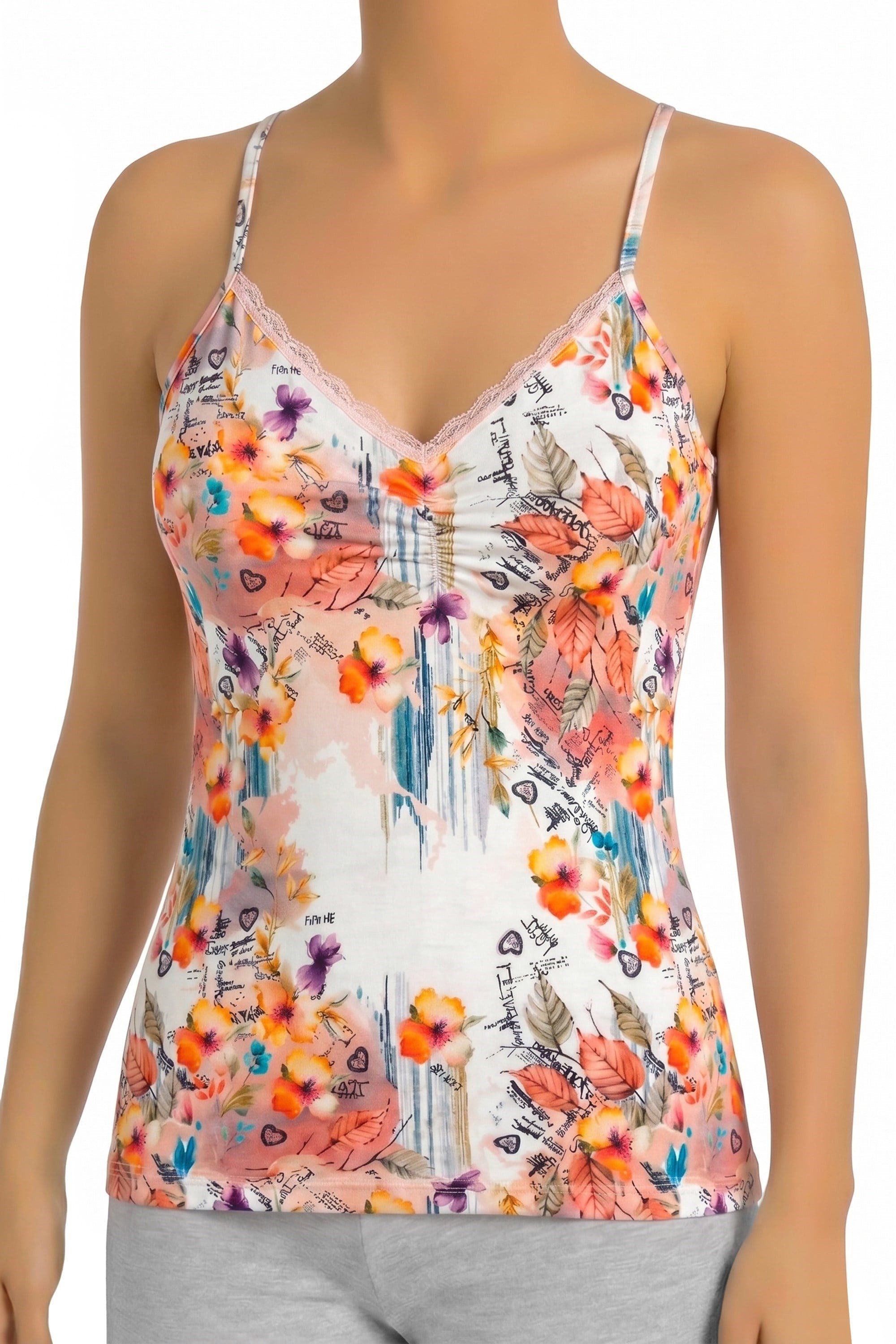 öts Tanktop Blumen-Spitzen V-Ausschnitt Top für Damen