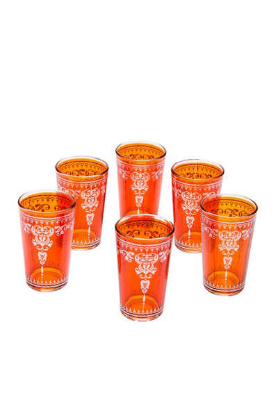Marrakesch Orient & Mediterran Interior Teeglas »Orientalische verzierte Teegläser Set 6 Gläser Andalous, Marokkanische Tee Gläser 6 Farben Deko orientalisch, 6 x Orientalisches Marokkanisches Teeglas verziert«, Handarbeit