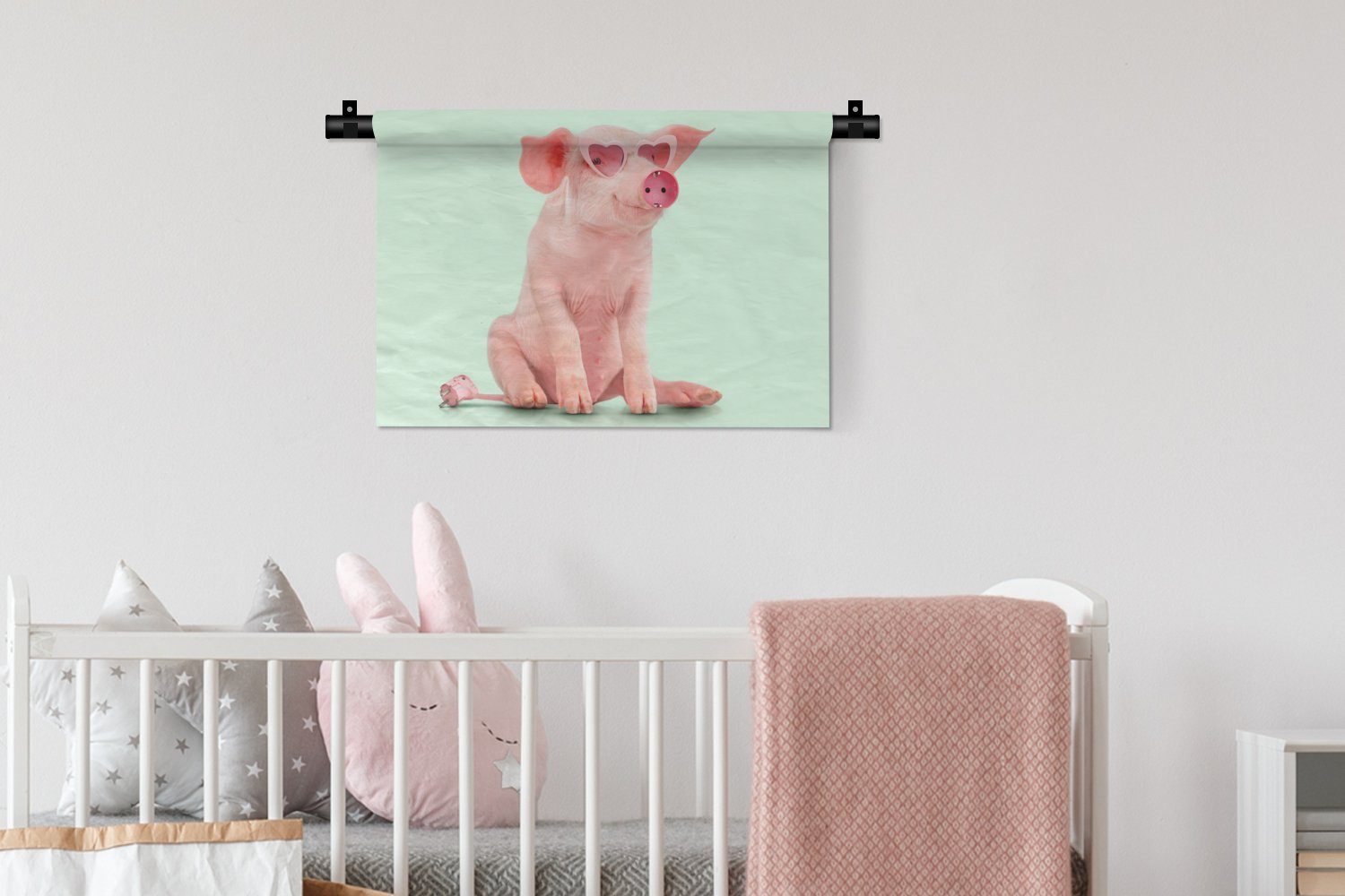 Tiere, - Schwein Wanddeko Wanddekoobjekt MuchoWow für Wohnzimmer, Kinderzimmer Brille - Wandbehang, Kleid, Schlafzimmer, - Rosa - Sockel