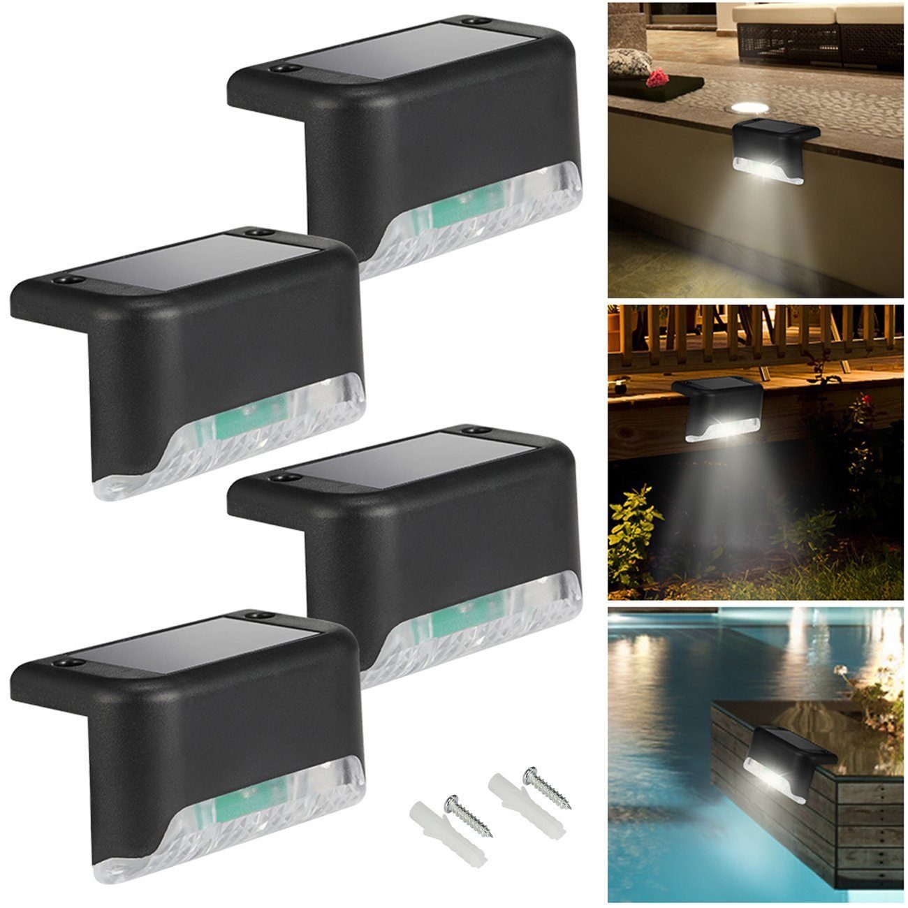 oyajia LED Solarleuchte 4/8 Stück Solarlampe Deck Lights, LED Treppenlichts, LED fest integriert, IP65 Wasserdicht LED-Beleuchtung Gartenleuchte Schwarz