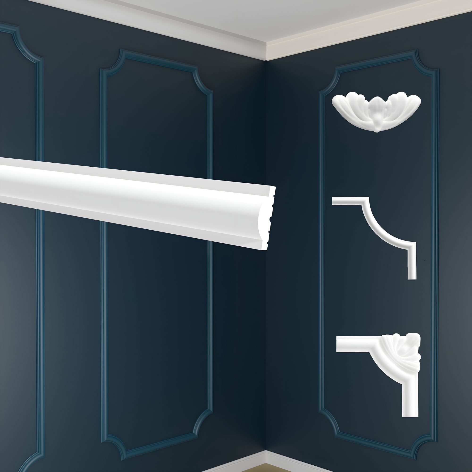 marbet design Zierleiste, 2 Meter / 1 Leiste, Wandvertäfelung Styropor weiß - Segmentierte Wanddekoration XPS Stuck Dekor Kunststoff - Wandkassetten Flachprofile Segmente Wandprofil Raumdesign Ideen (E-27 23x11 mm, 2 Meter)