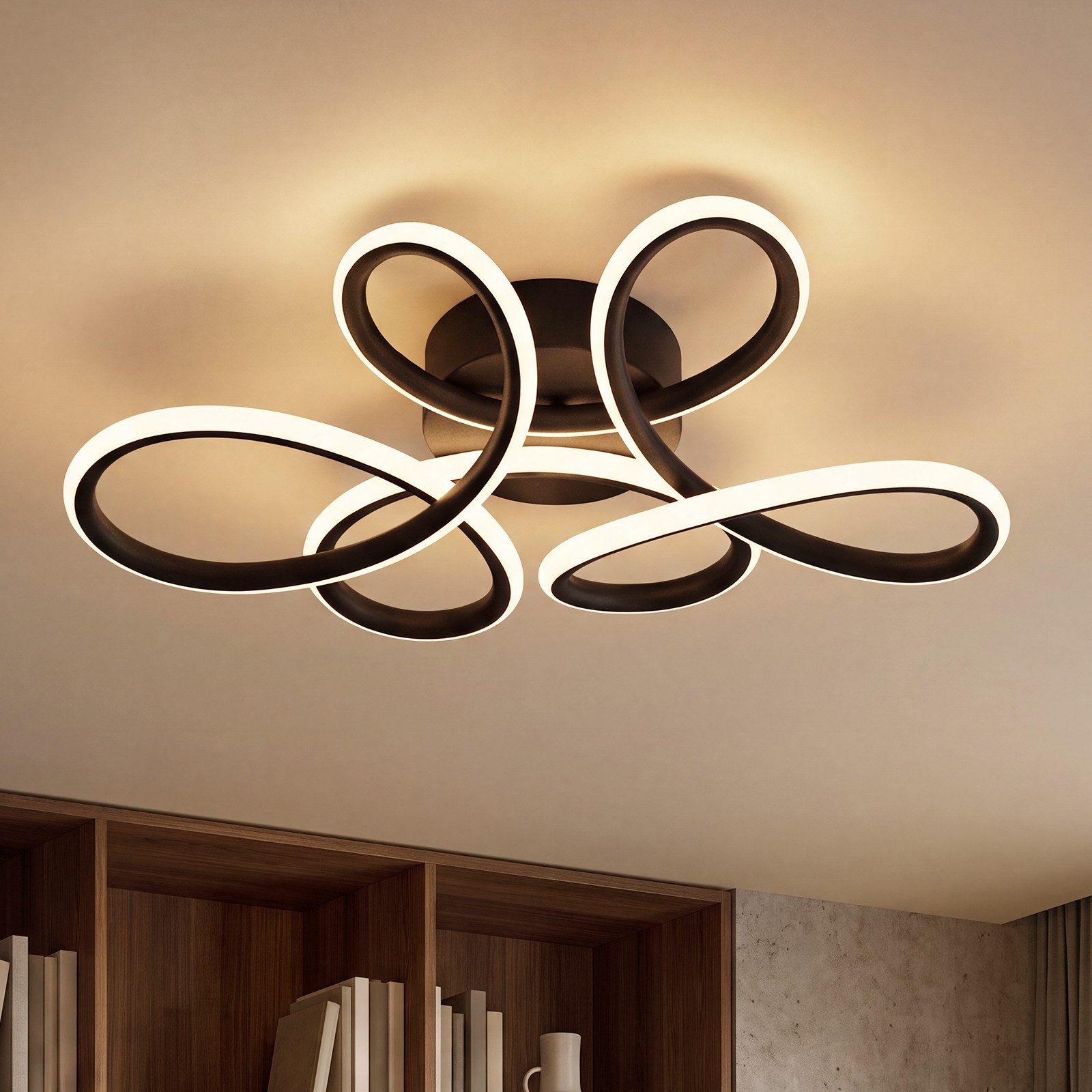 Nettlife LED Deckenleuchte Schwarz/Weiß 24W 3000K Warmweiß moderne Blumendecke Leuchte rundes, für Schlafzimmer Küche Flur energiesparende Deckenlampe aus Metall