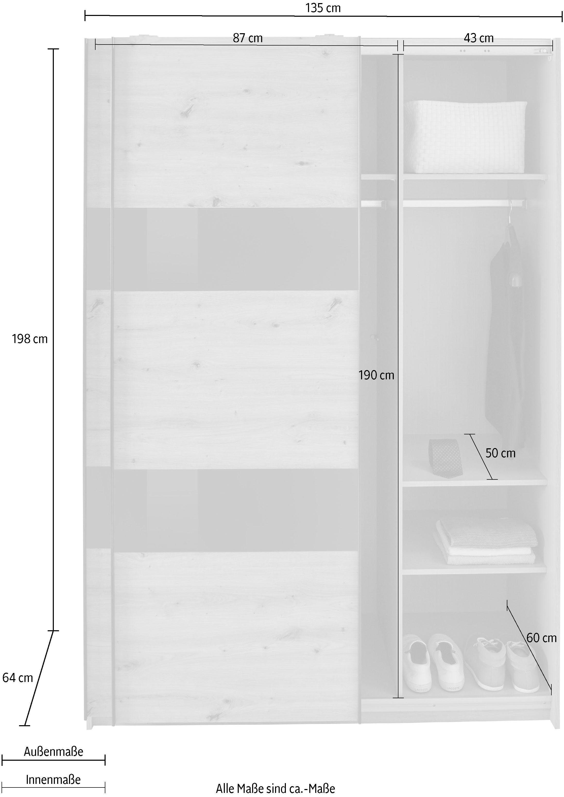 Wimex Schwebetürenschrank mit Altona und Einlegeböden Glaselementen | Graphit/Grauglas Graphit zusätzlichen