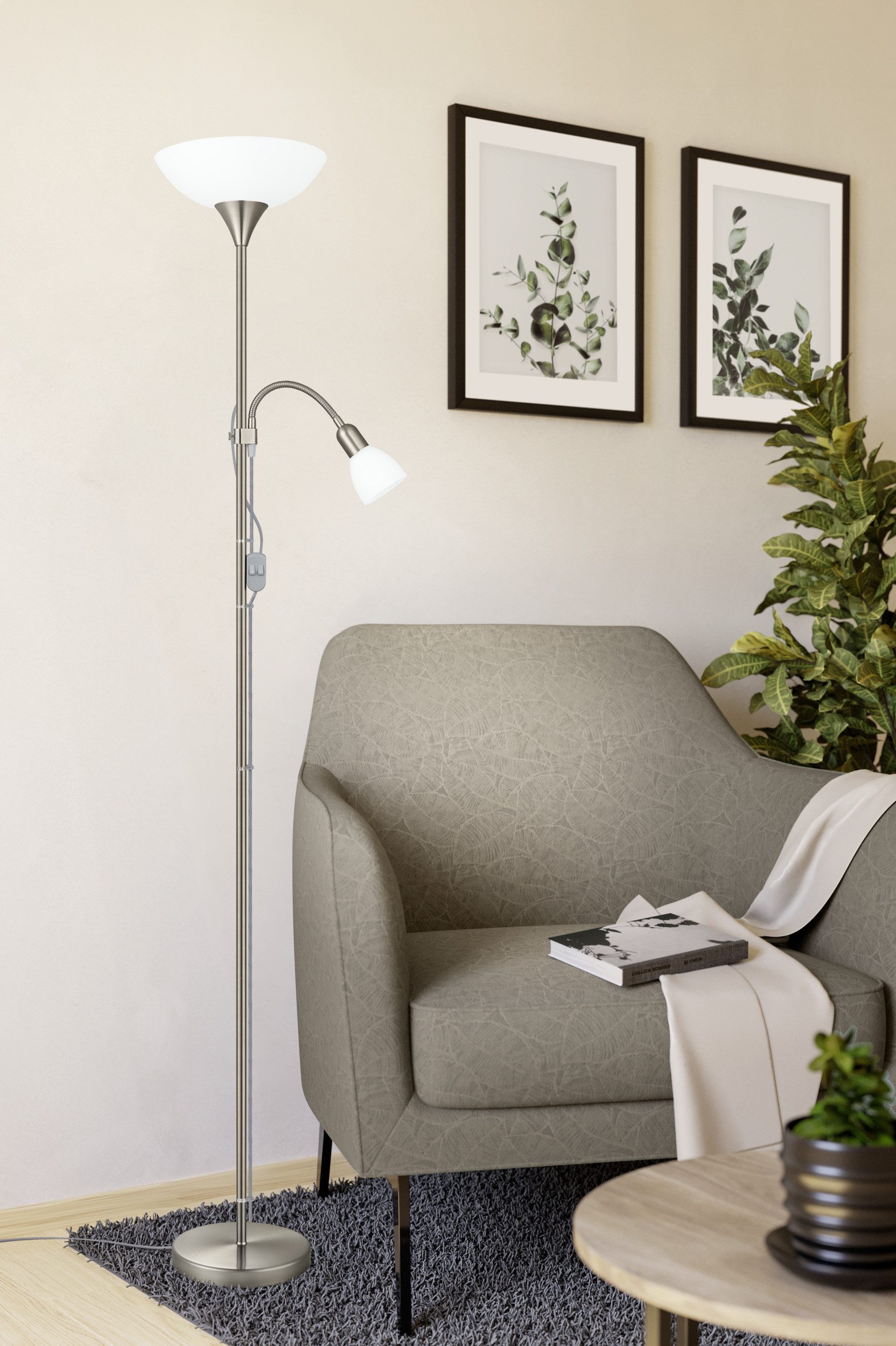 EGLO Stehlampe UP 2 Stehlampe - Stahl - E27,E14 - 1X60W,1X18W - IP20, Ein-/ günstig online kaufen