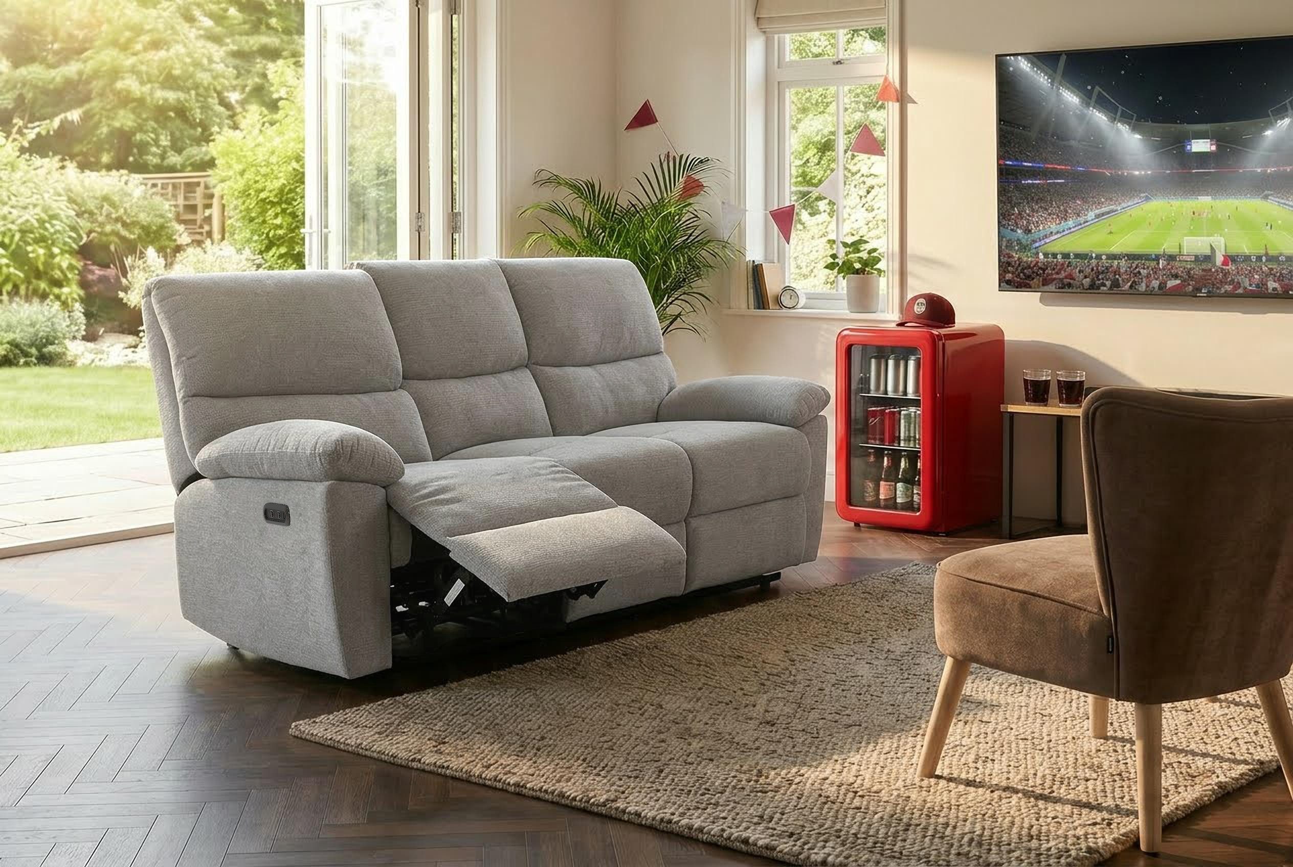 Home affaire 3-Sitzer LANNOY, manuelle o. elelektrische Relaxfunktion in 2 Sitzen, USB A/C, Liegefunktion (105°-150), Reclinersofa, Webstoff, Federkern