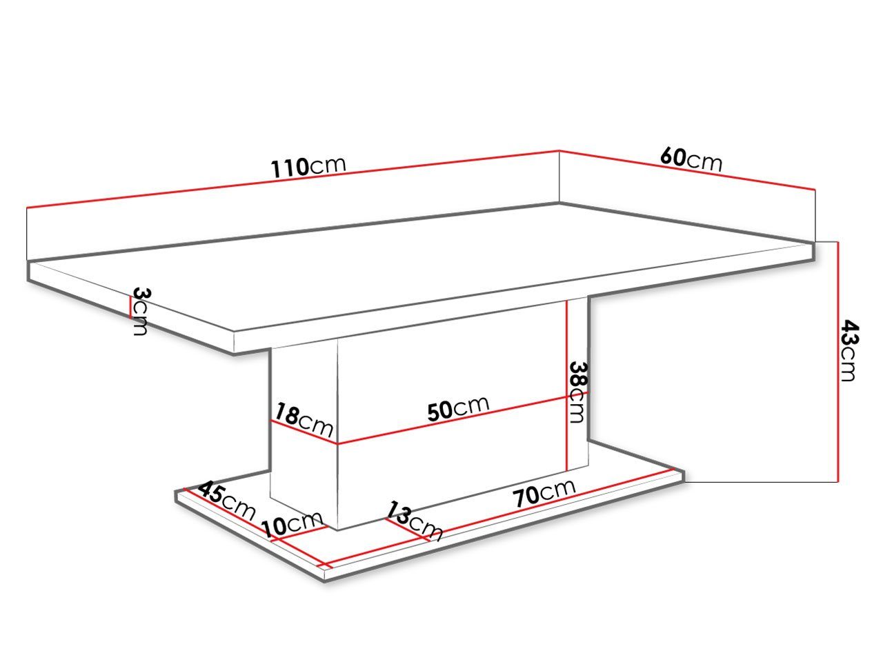 Lefkas Eiche Denver, Couchtisch Rectangle Form 110x60x43 MIRJAN24 cm,