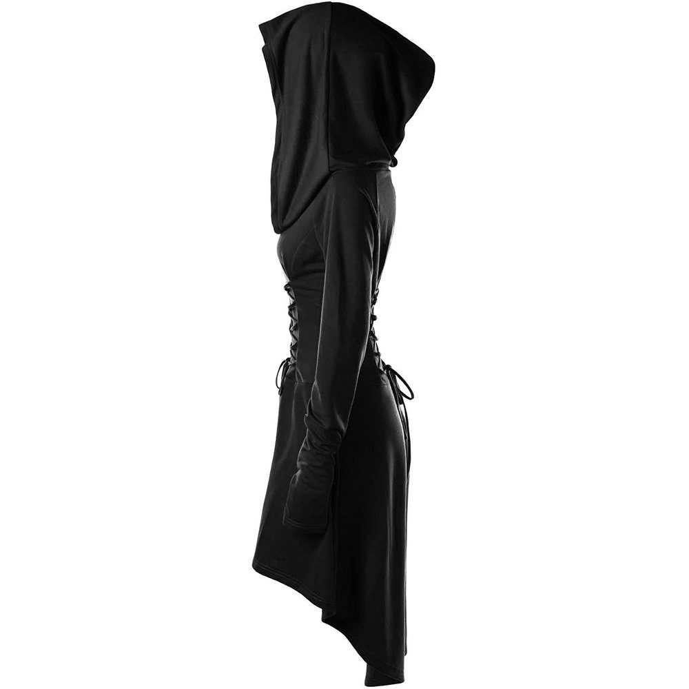 GelldG Halloween Kostüm, schwarz(96cm) Damen Kleidung, Sonnenhut Karneval Kapuze, Renaissance, mit