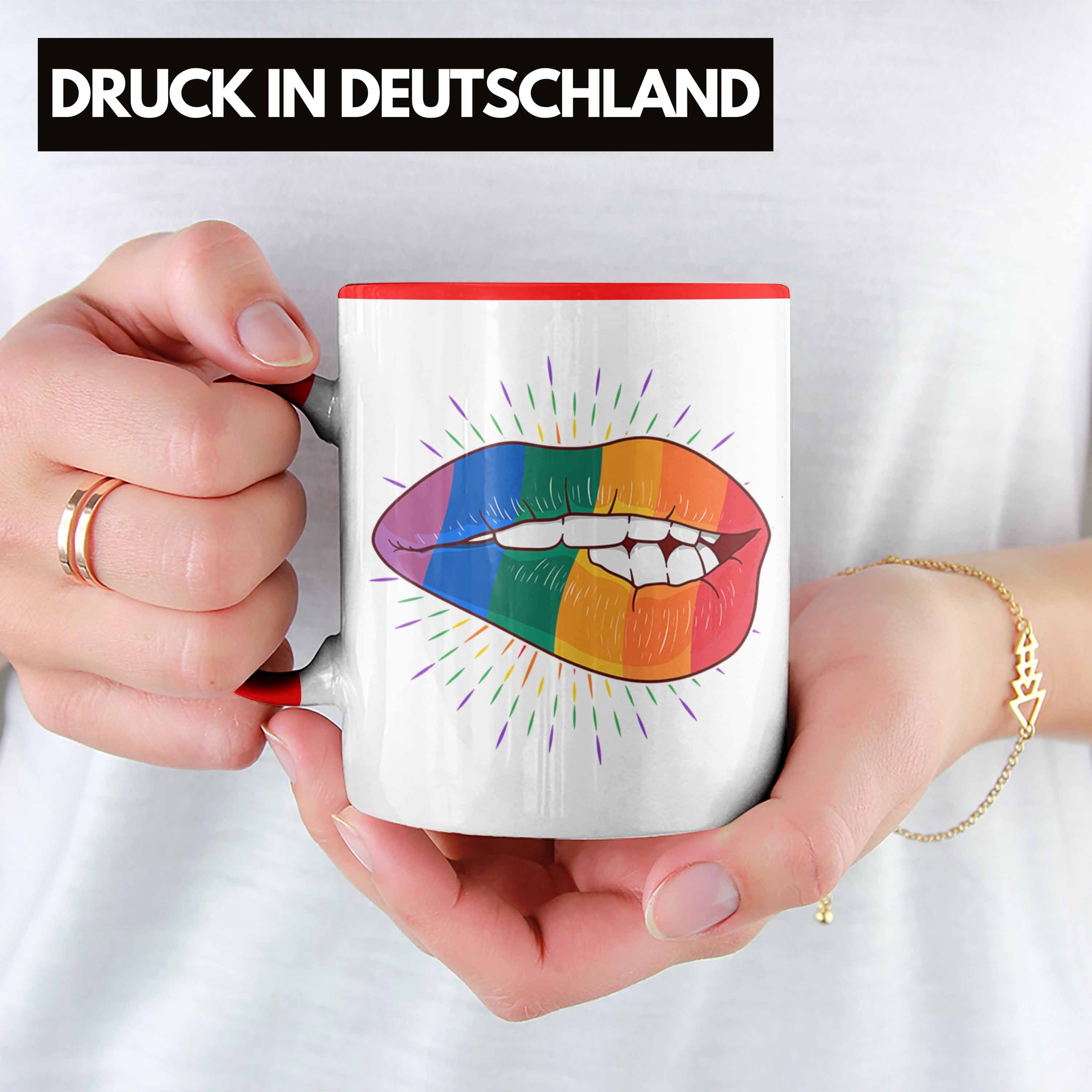 Lesben Rot Geschenk für Tasse Transgender Lippe Trendation Lustige Tasse Regenbogen Bunte Regenbogen Trendation - Schwule Grafik LGBT