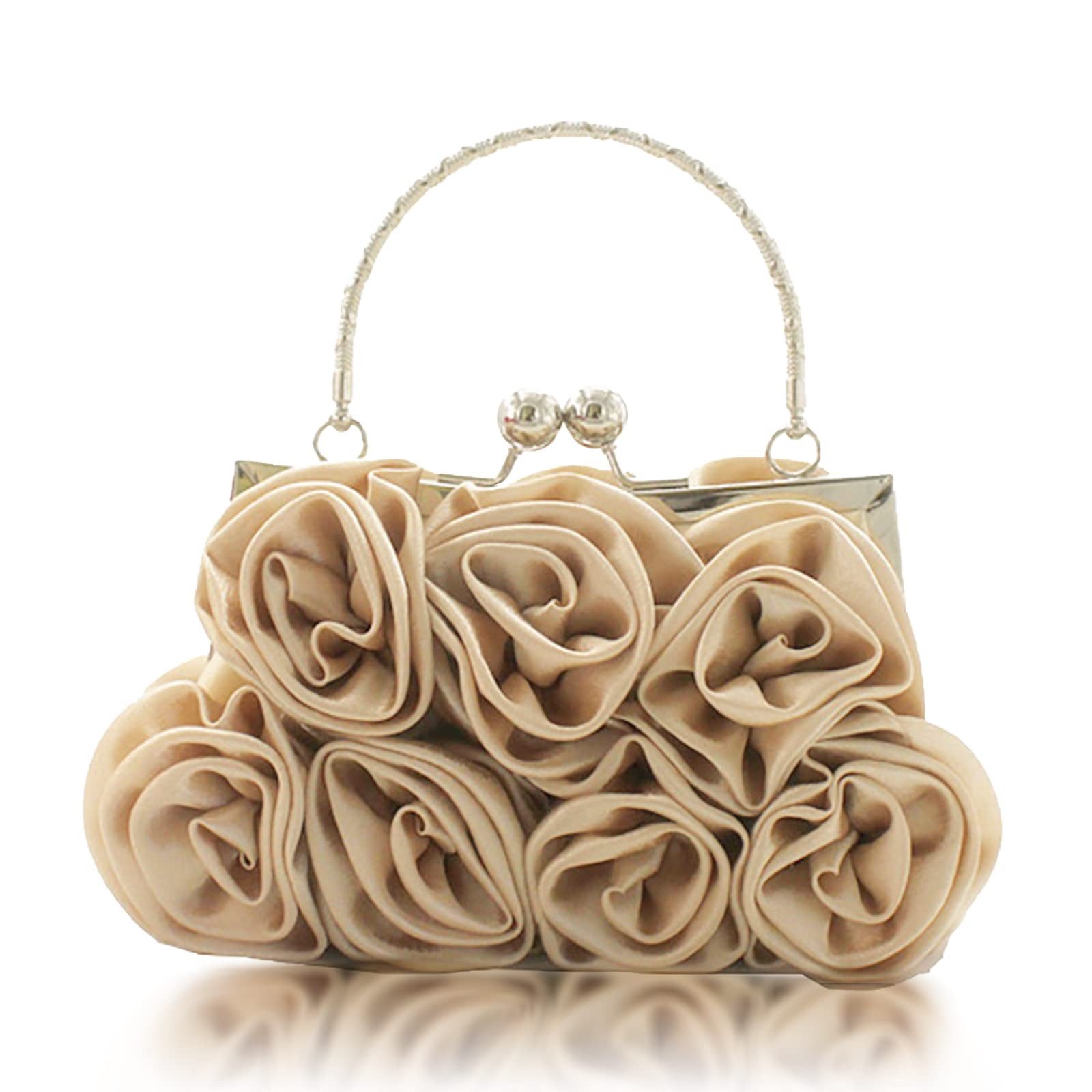 Zaewry Abendtasche Damen Abend-Clutch mit Blumenmuster aus Satin, Handtasche, mit abnehmbarem Schulterriemen für Hochzeit, Party und Abiball