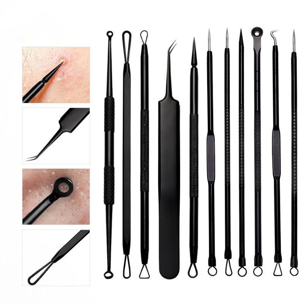 KSYLH Pickelnadel Akne Nadeln 11 Stück Set, schwarz Edelstahl Beauty Tools, Schwarzer Edelstahl Akne Nadel Beauty Tools