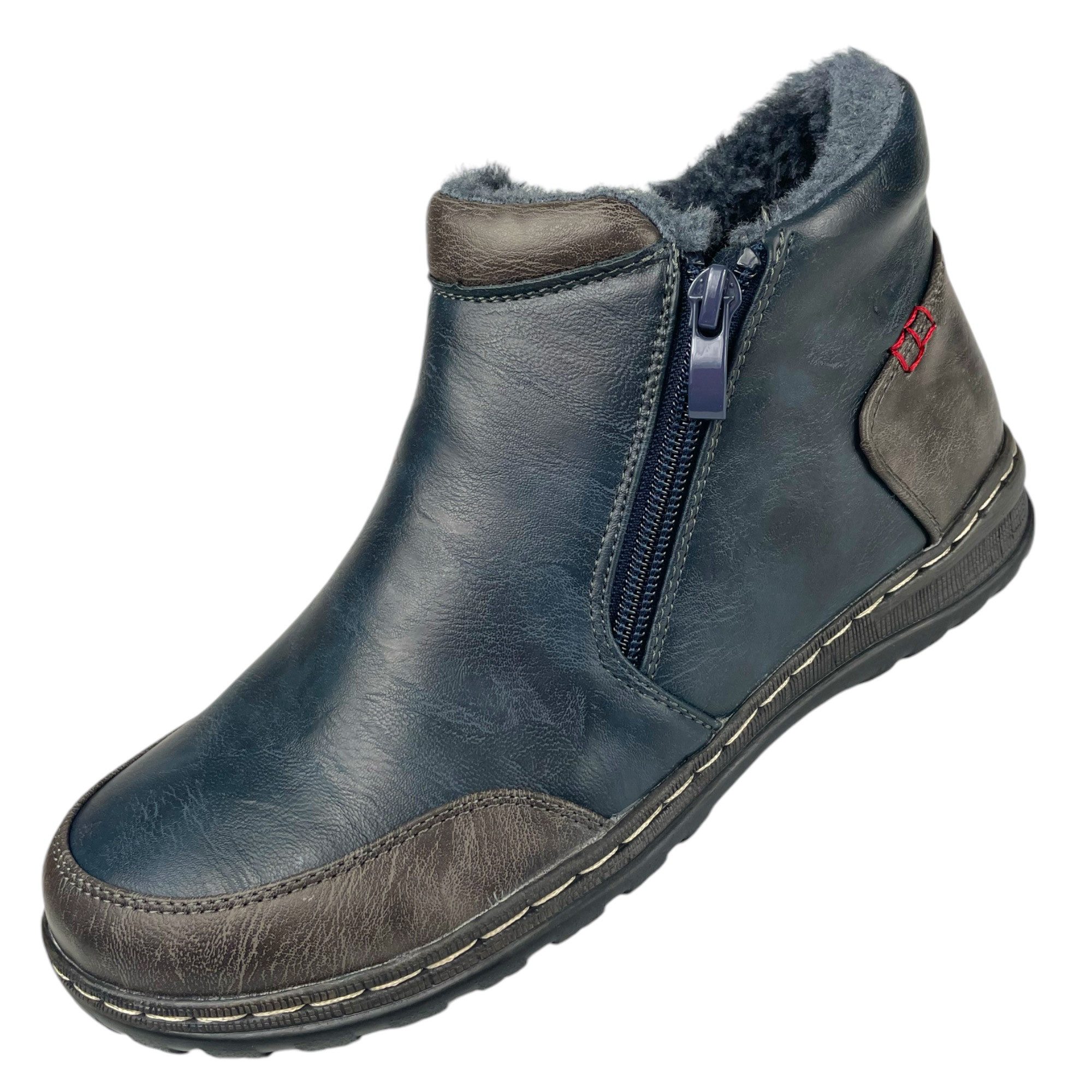Taschen4life Damen Stiefelette 9680 Stiefelette 2 farbig, warm gefüttert, 2x Reißverschluss