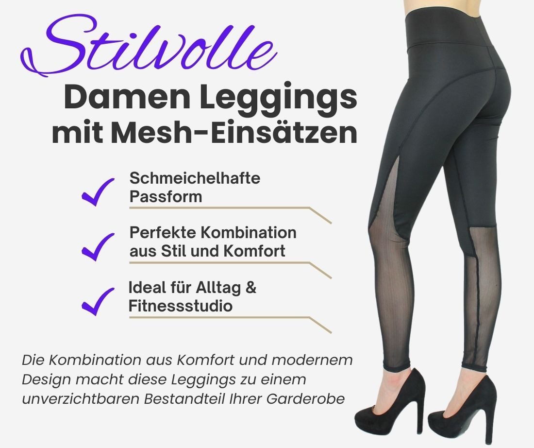 dy_mode Highwaist Leggings Hochtaillierte Damen Leggings mit Mesh-Einsätzen Fitnesshose High Waist