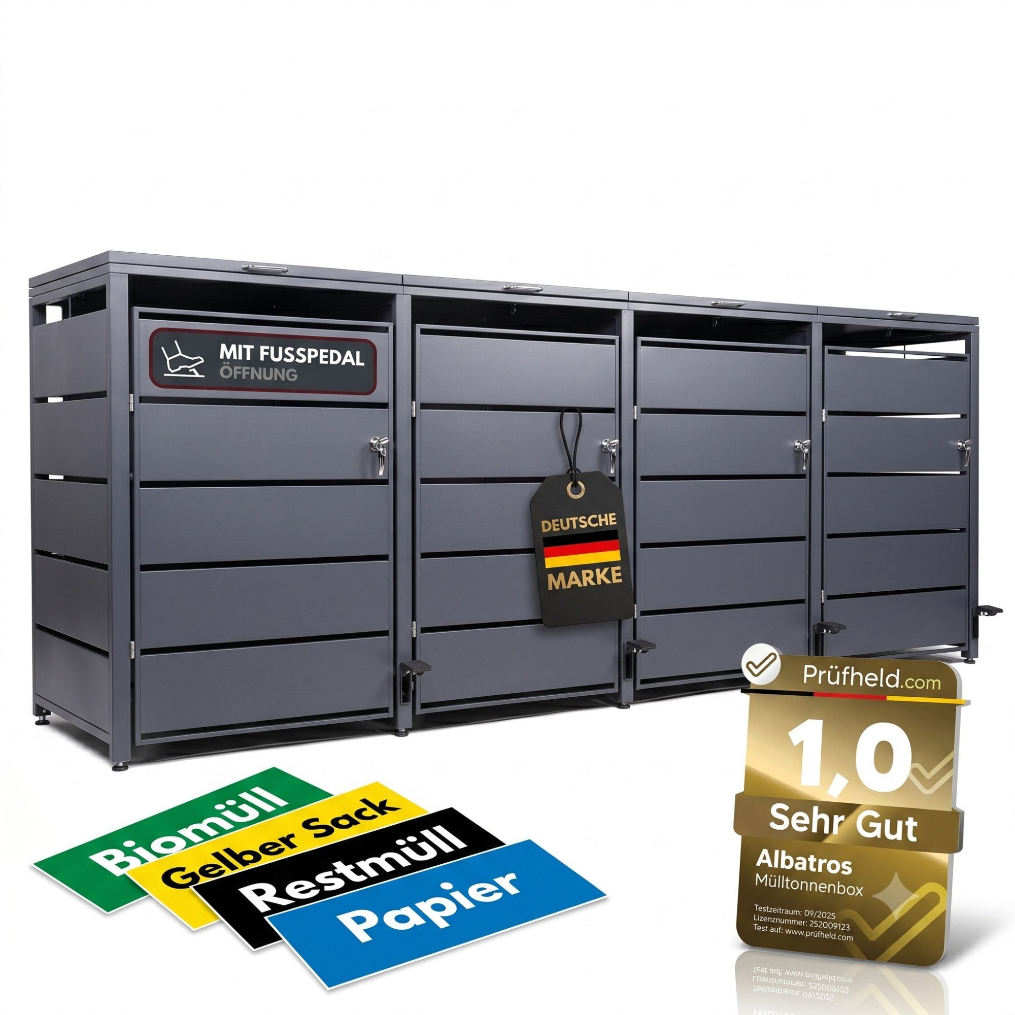 Albatros International Mülltonnenbox Mülltonnenbox 4er mit Pedal, 120L bis 240L, für Vier Tonnen