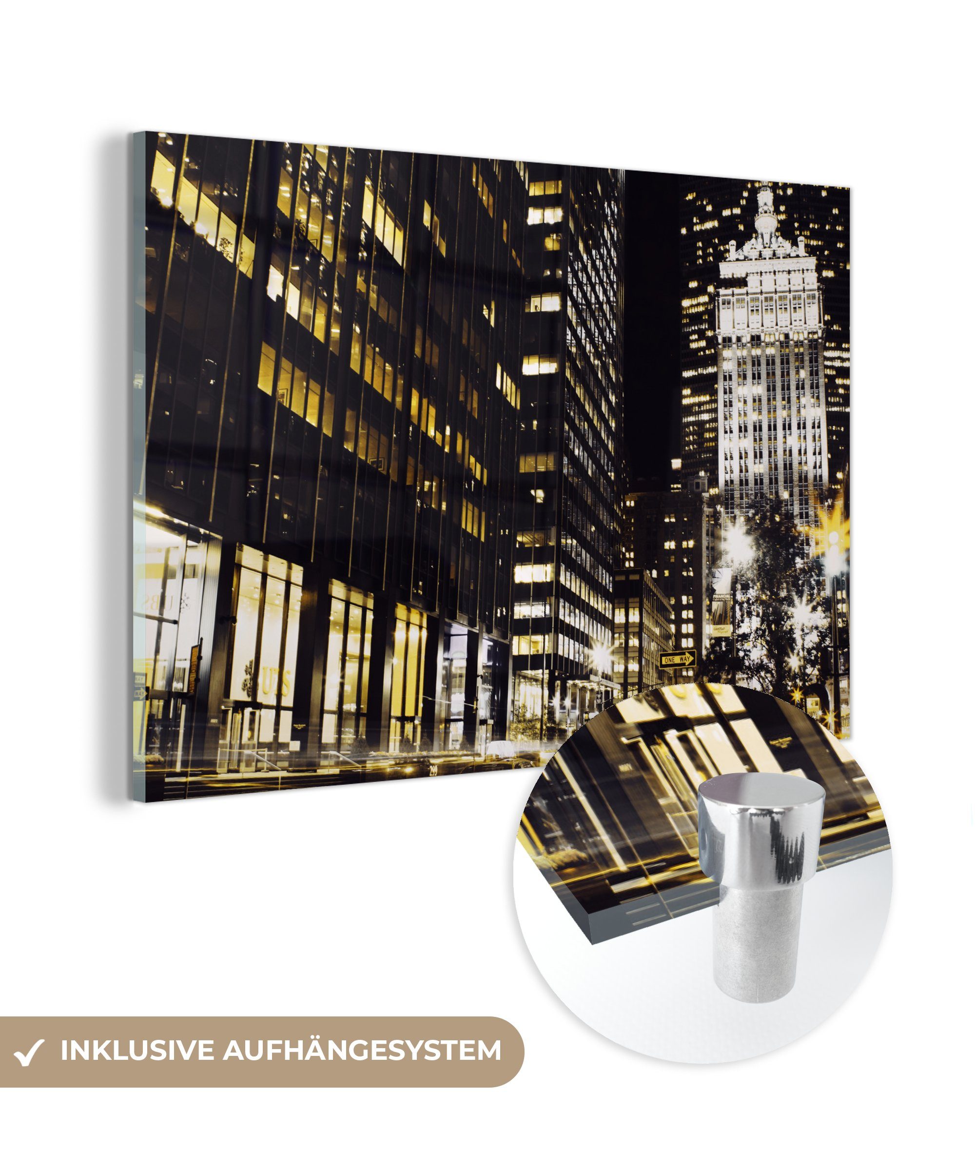 MuchoWow Acrylglasbild New York - Lampe - Nacht, (1 St), Acrylglasbilder Wohnzimmer & Schlafzimmer