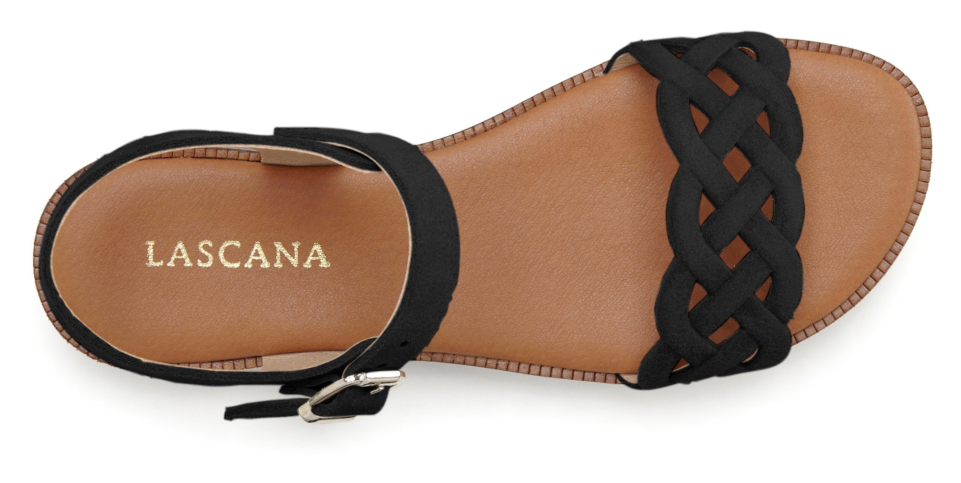 LASCANA Sommerschuh Sandale Sandalette, Sommerschuh aus Leder mit Cut-Outs und weicher Innensohle