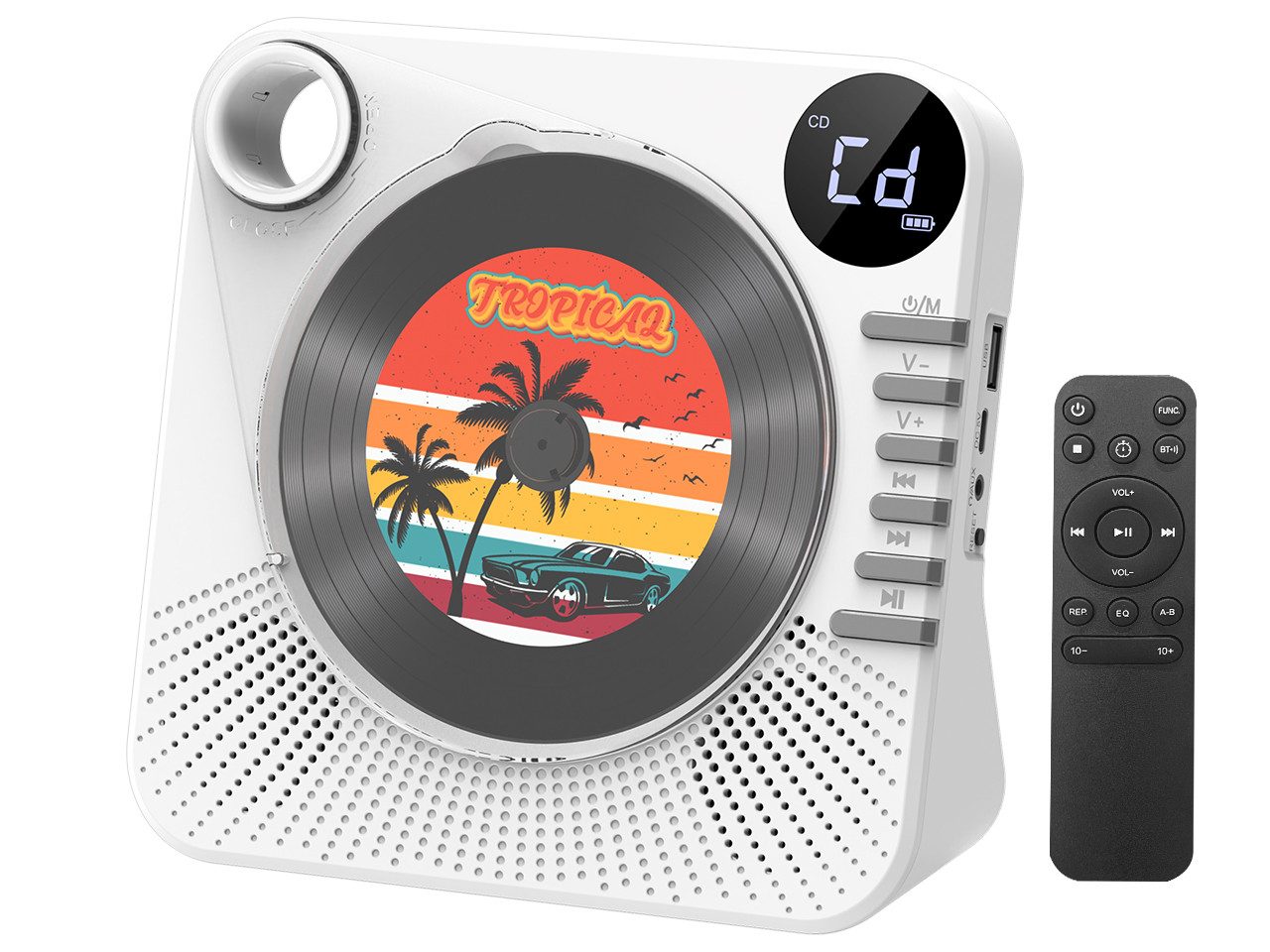 Greadio Tragbarer CD Player mit Bluetooth, Fernbedienung, HiFi,EQ Sound tragbarer CD-Player (Bluetooth 5.1, AUX/USB, für Zuhause, Weiß/Schwarz)