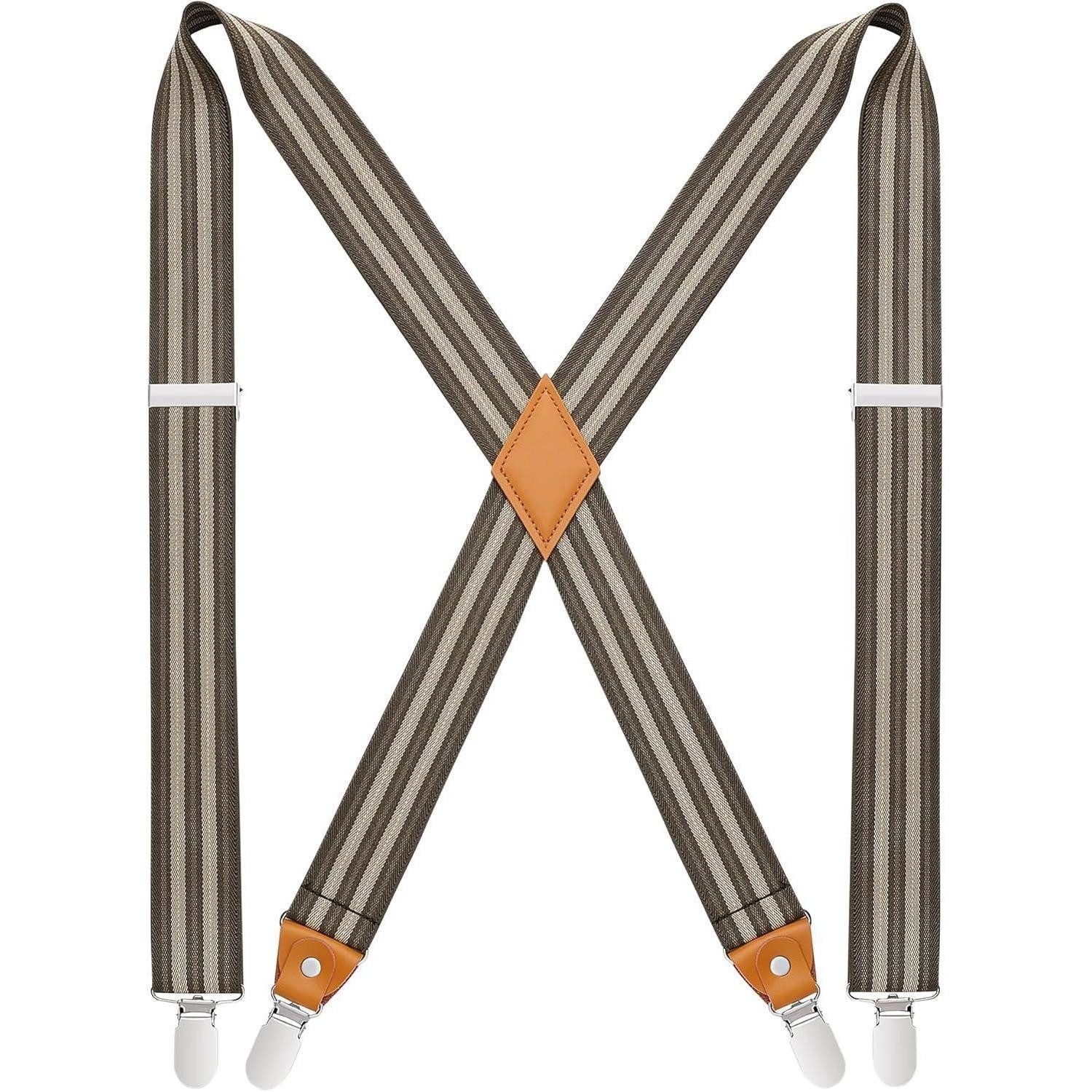 LuxusKollektion Hosenträger Hosenträger Herren Damen X Form 3,5cm 4 Metallclip Braune Streifen