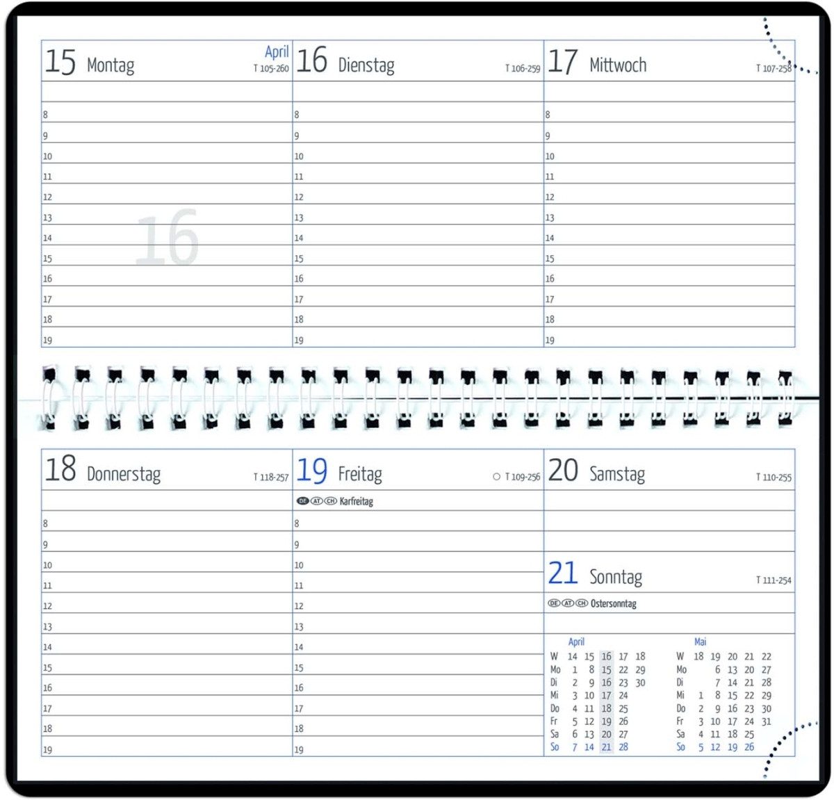 GÜSS Kalender Schreibtischkalender Tischkalender 17x8cm 1 Woche/2 Seiten blau 2026.