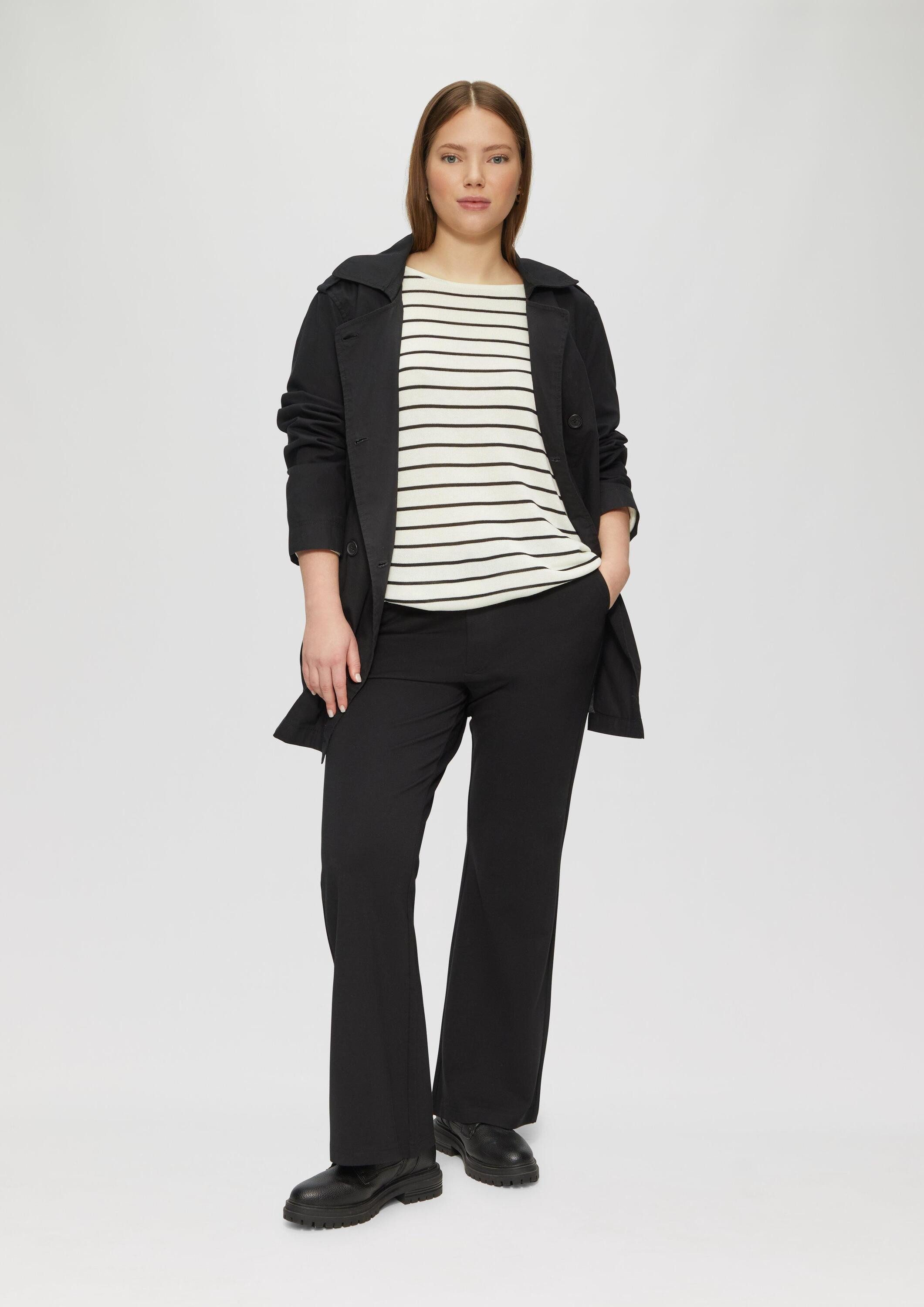 QS Longpullover Strickpullover Geringelter Feinstrickpullover mit überschnittener Schulter