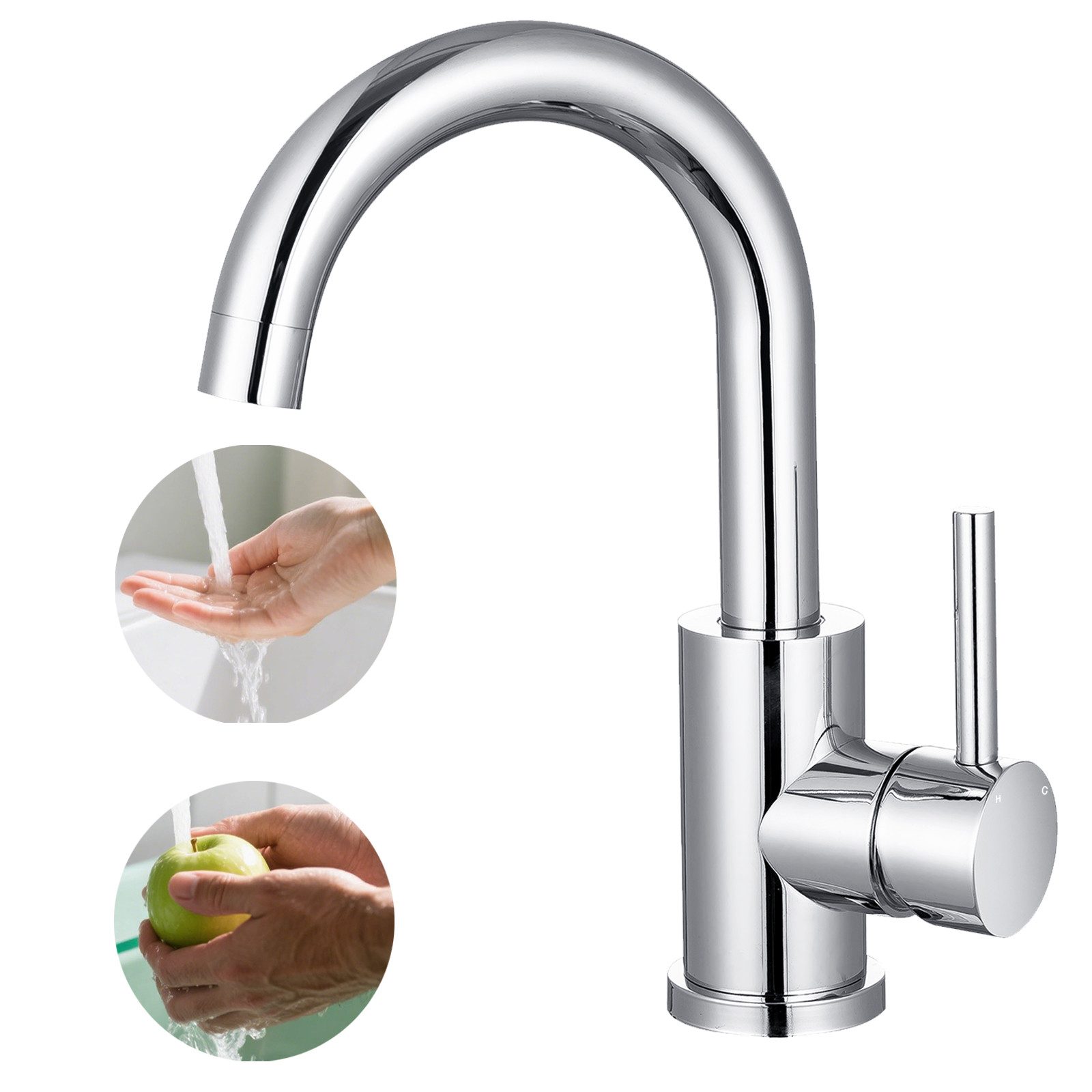 AICA Waschtischarmatur Wasserhahn Bad 360° Drehbar, Warm&Kaltwasser Mischba günstig online kaufen