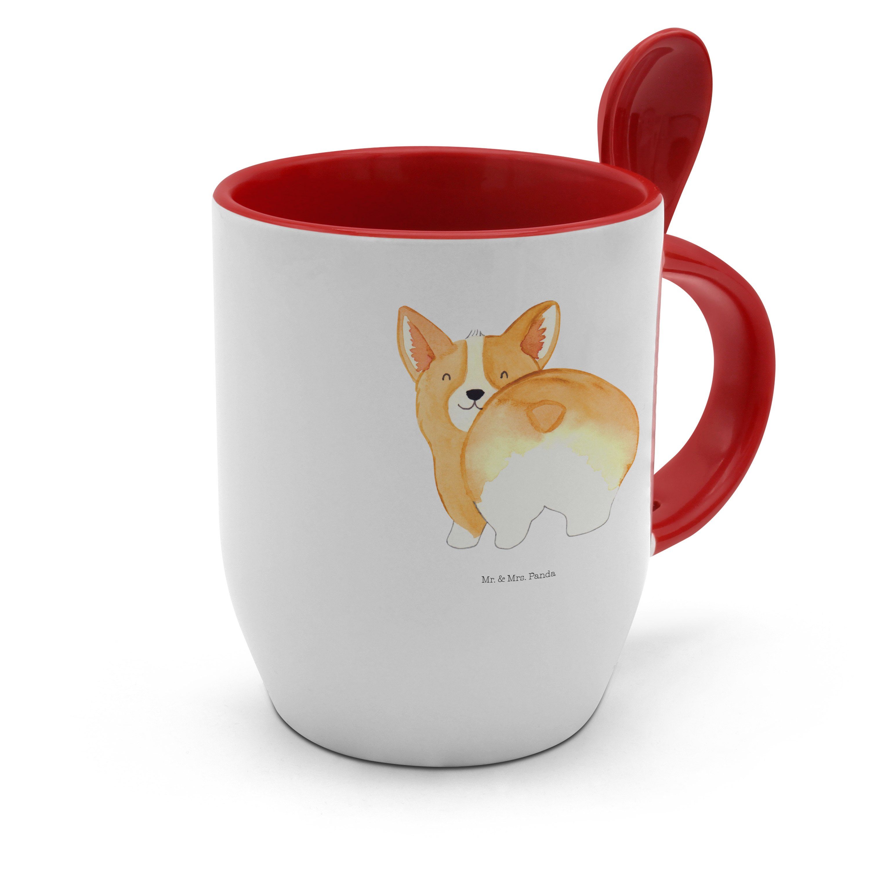 Löffel, Tasse Keramik - Po Hund, mit Weiß - Mrs. mit Mr. Corgie & Spruch, Tasse Tasse Geschenk, Panda