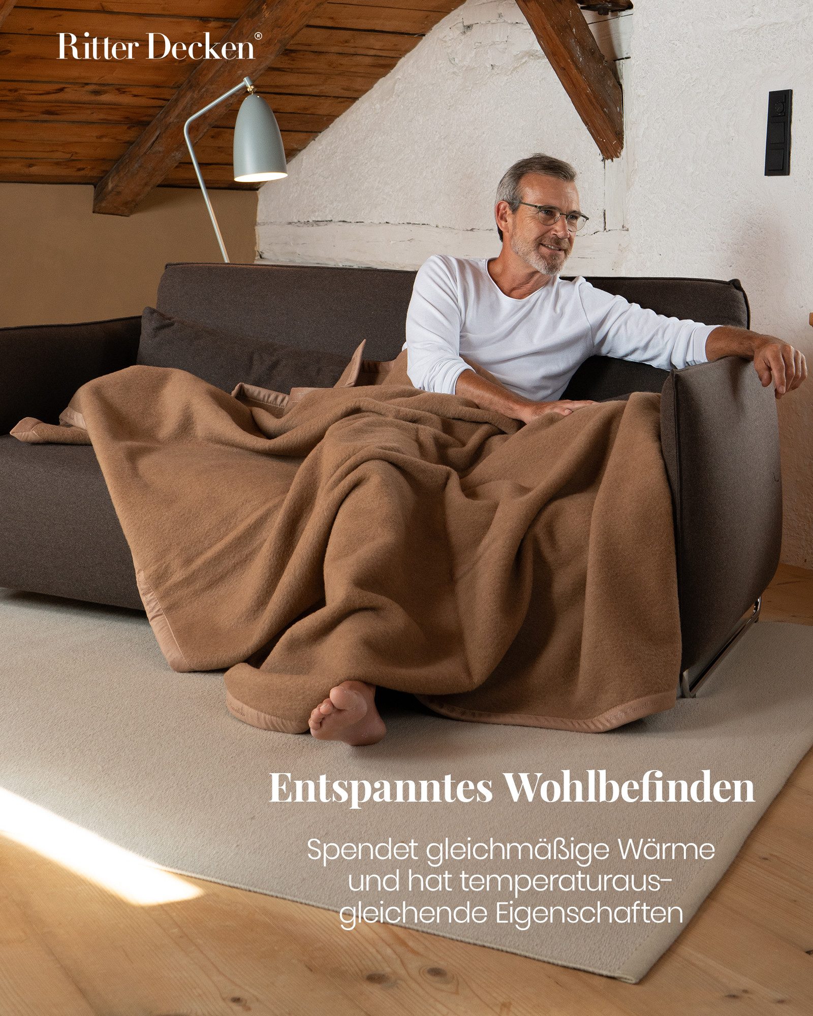 Wohndecke Extrafeine Kamelhaardecke Maharani aus 100% Kamelhaar, Ritter Decken, Wolldecke, 100% Baby-Kamelhaar, naturbelassen, weitere Größen & Farben