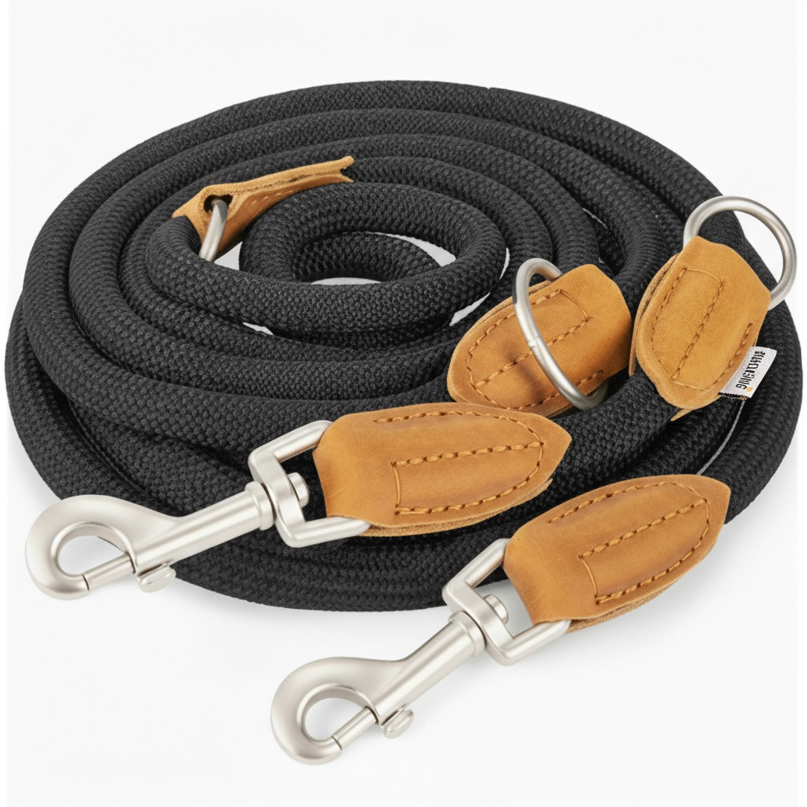 Rudelkönig Hundeleine Hundeleine 2,25m mit Leder, Elegante Führleine für große Hunde, Leder, Polyester (1-tlg), 3-fach verstellbare Tauleine