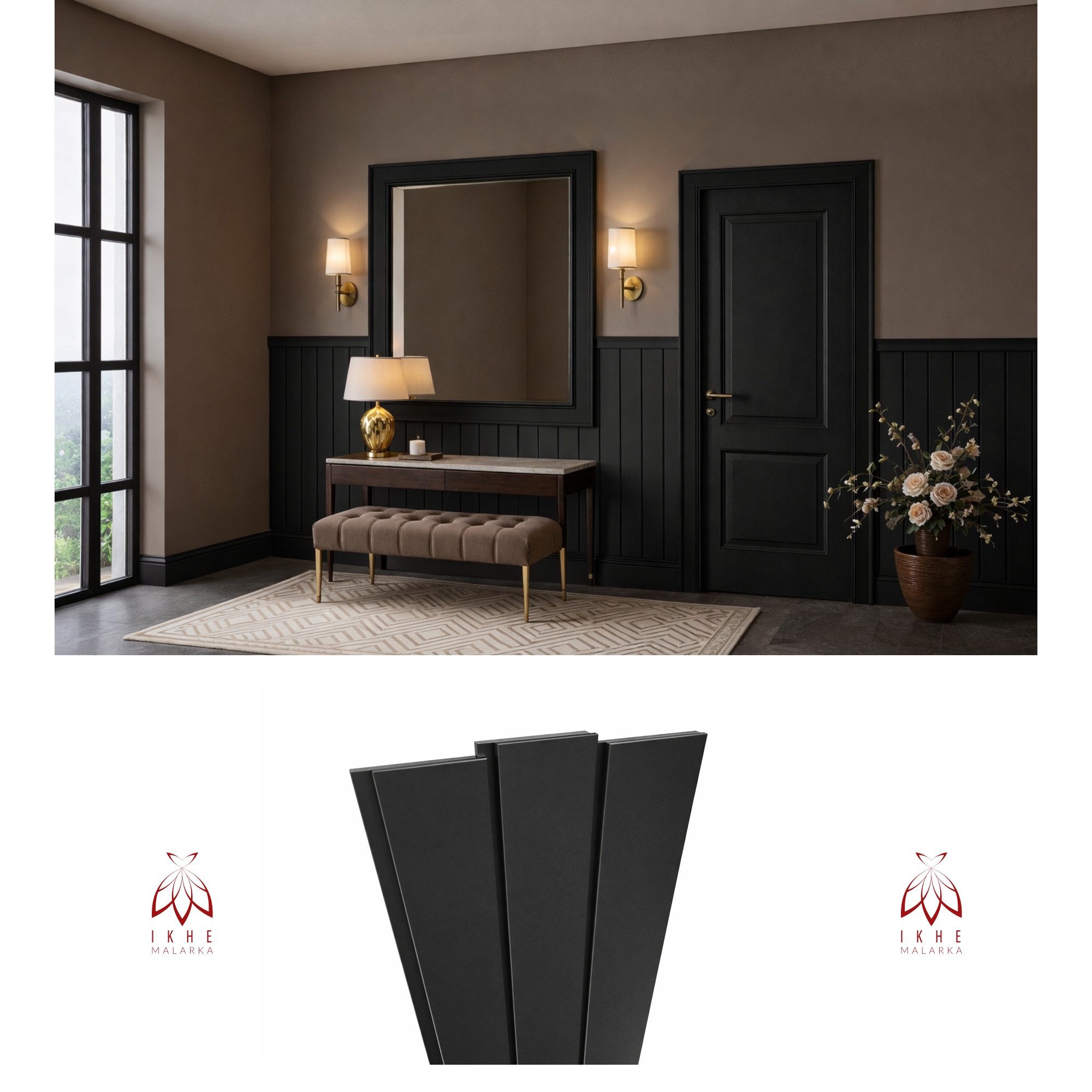 IKHEMalarka Wandpaneel Landhausstil – Boiserie Wandverkleidung Flurdekoration, BxL: 12x100 cm, 0,12 qm, (1 Meter Lang, kombinierbar mit Abschlussleiste) aus hartem Polystyrol (PS)