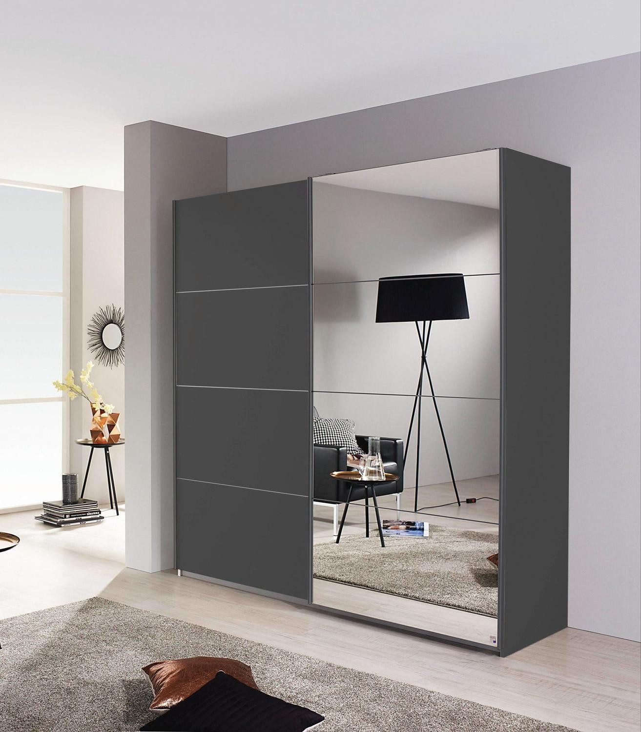 rauch Schwebetürenschrank QUADRA, B 181 cm x H 210 cm, Grau Metallic, 2 Türen, mit Spiegel