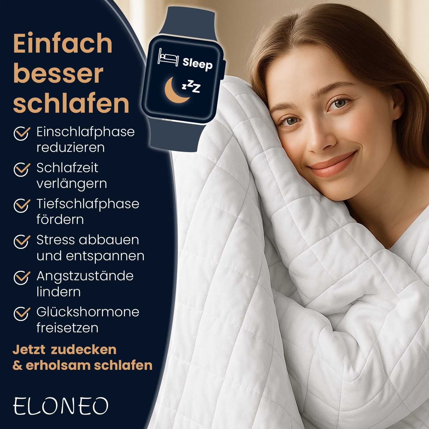 ELONEO Gewichtsdecke ELONEO Bettdecke – Schwere Decke für ruhigen, erholsamen Schlaf, Füllung: Handverlesene Kristallglasperlen, 7x7 Netz-Taschen-Struktur, hypo – Bild 3 von 5