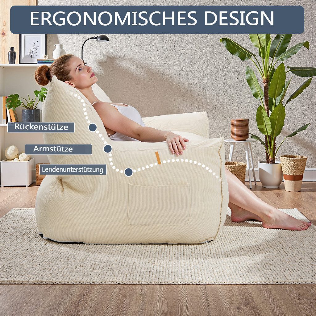 Insma Sitzsack 2-Sitzer Lazy-Sofa Loungesessel 140cm aus Chenille mit Füllung, Relaxsessel Bean Bag mit Rückenlehne für Lesen, Gaming, Wohnzimmer – Bild 3 von 5