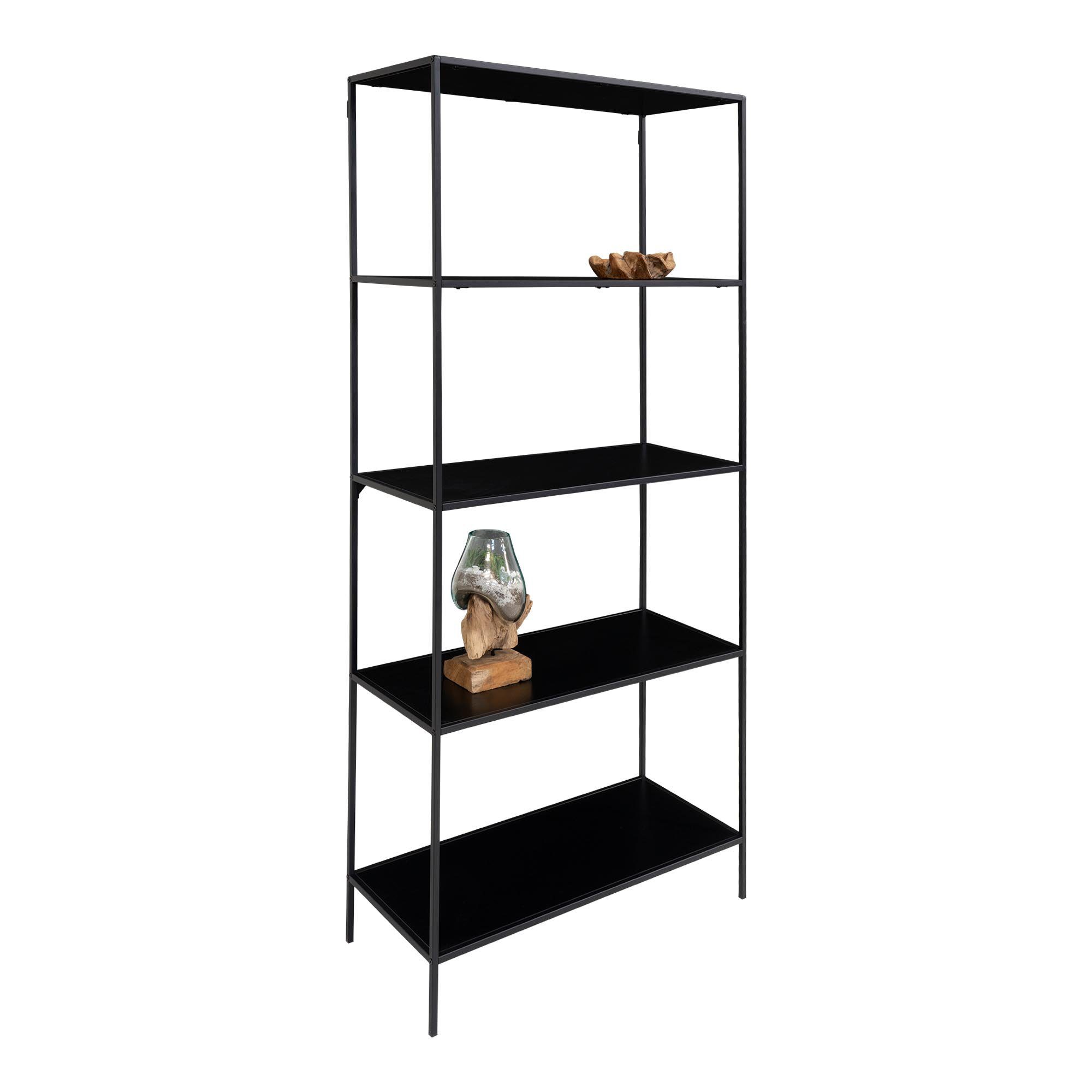 LebensWohnArt Regal Modernes Regal LEVEN schwarzer Metallrahmen + 5 Regalböden 80x36x170 cm