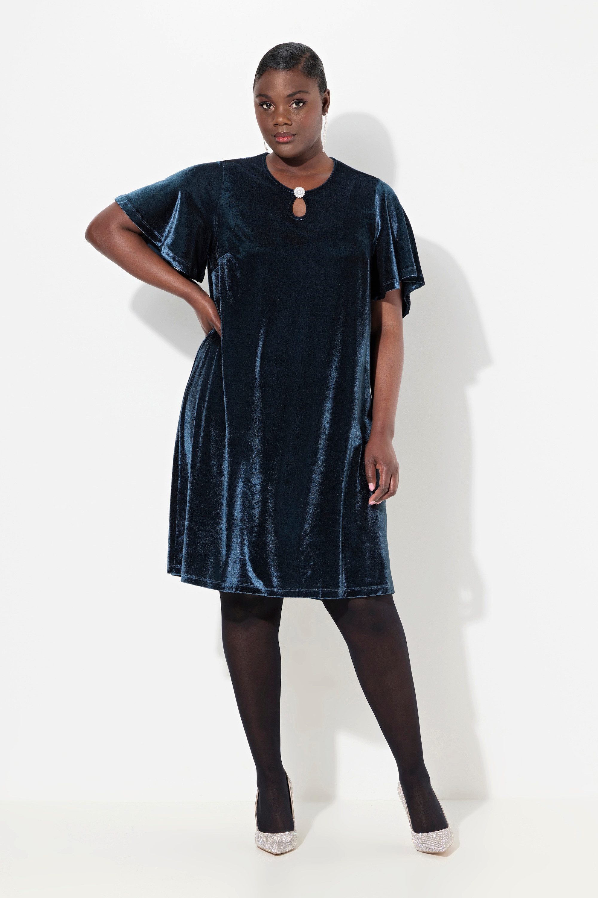 Abendkleid Samtkleid A-Linie Keyhole Rundhals Halbarm