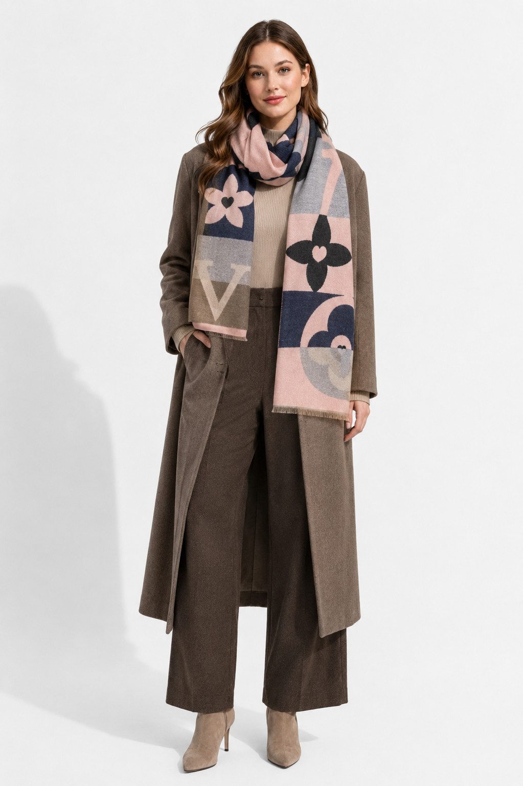 ITALY VIBES Wollschal - Damen Schal mit modischem Allover-Print und Fransen
