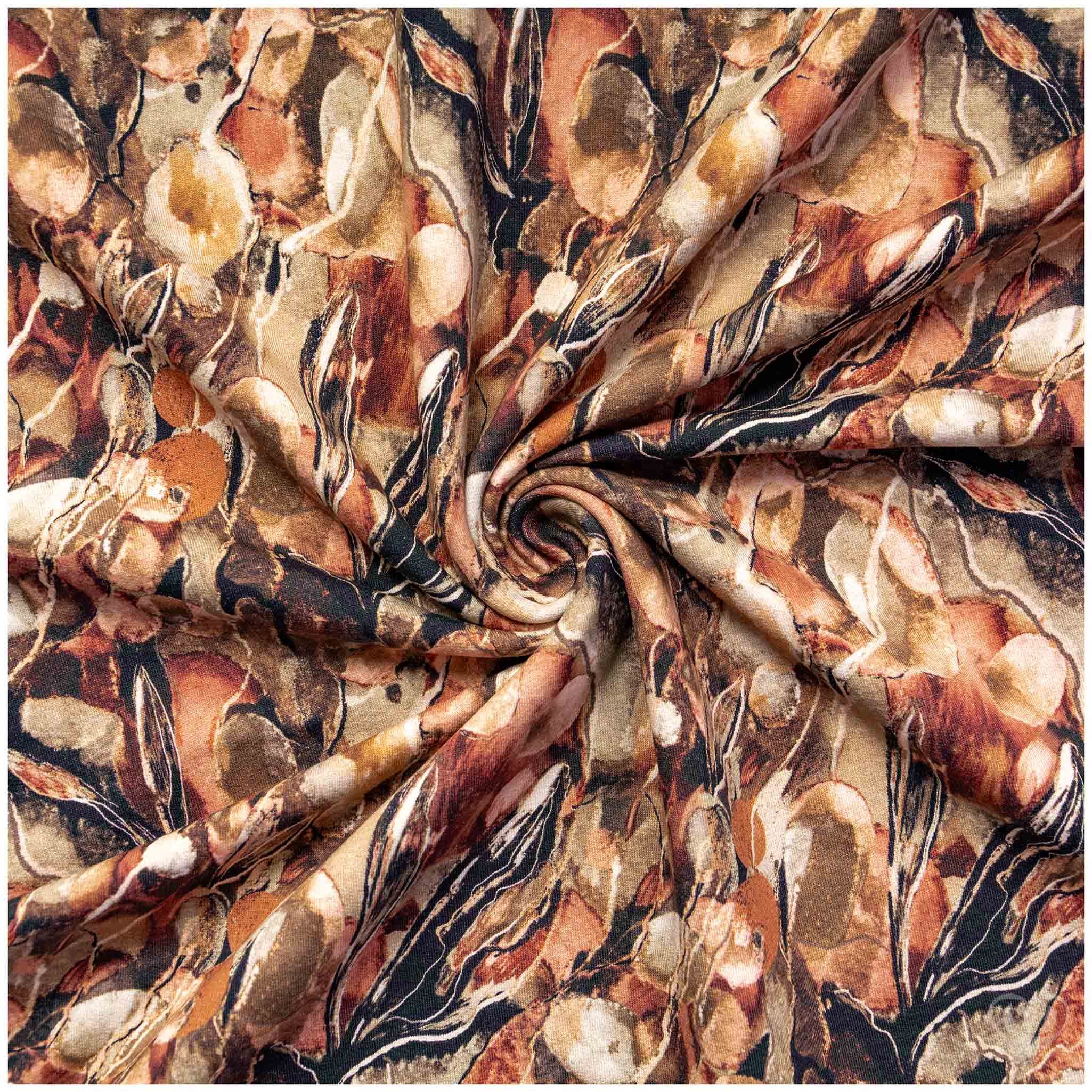 maDDma Stoff French Terry Artificial Flower Blumen Meterware Druck 150cm Kleidung, Brauntöne