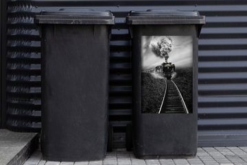 MuchoWow Wandsticker Dampfzugfahrten in Schwarz-Weiß (1 St), Mülleimer-aufkleber, Mülltonne, Sticker, Container, Abfalbehälter