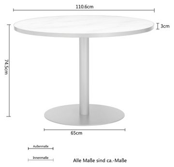 GALA Bistrotisch Rue Cardinet, Tischbeine aus Metall, Mit einer runden Glastischplatte in Marmoroptik